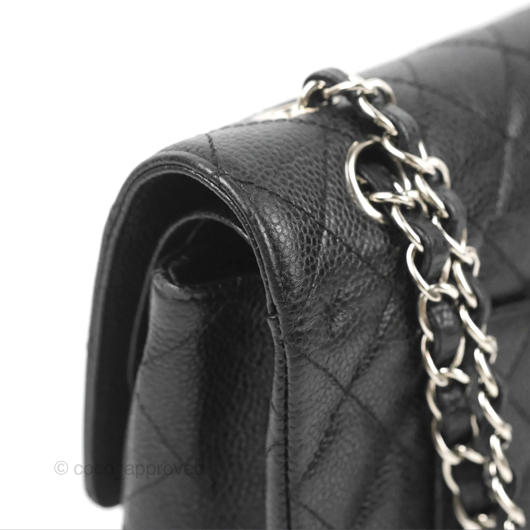 Chanel Classic M/L Medium Flap Quilted Black Caviar Silver Hardware