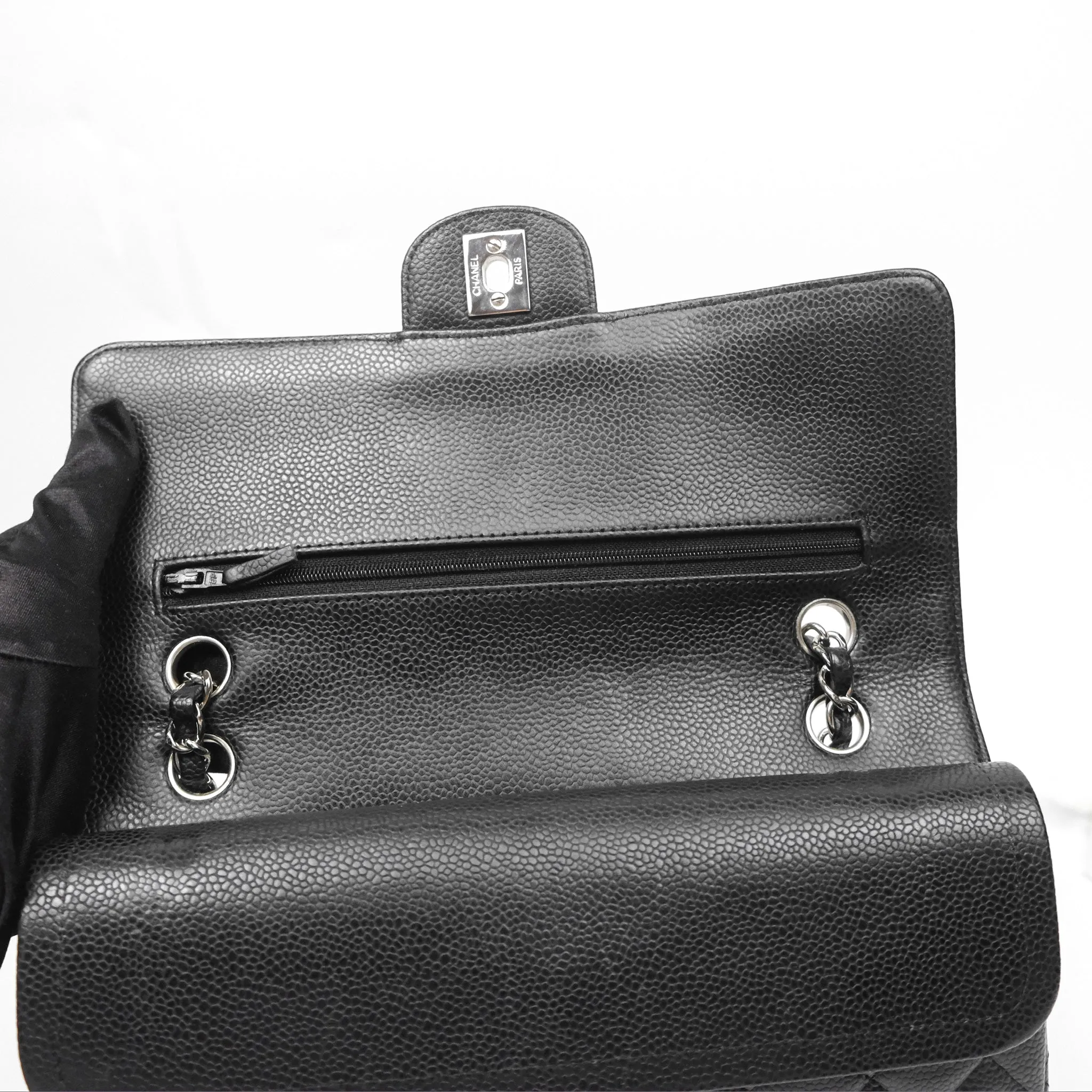 Chanel Classic M/L Medium Flap Quilted Black Caviar Silver Hardware