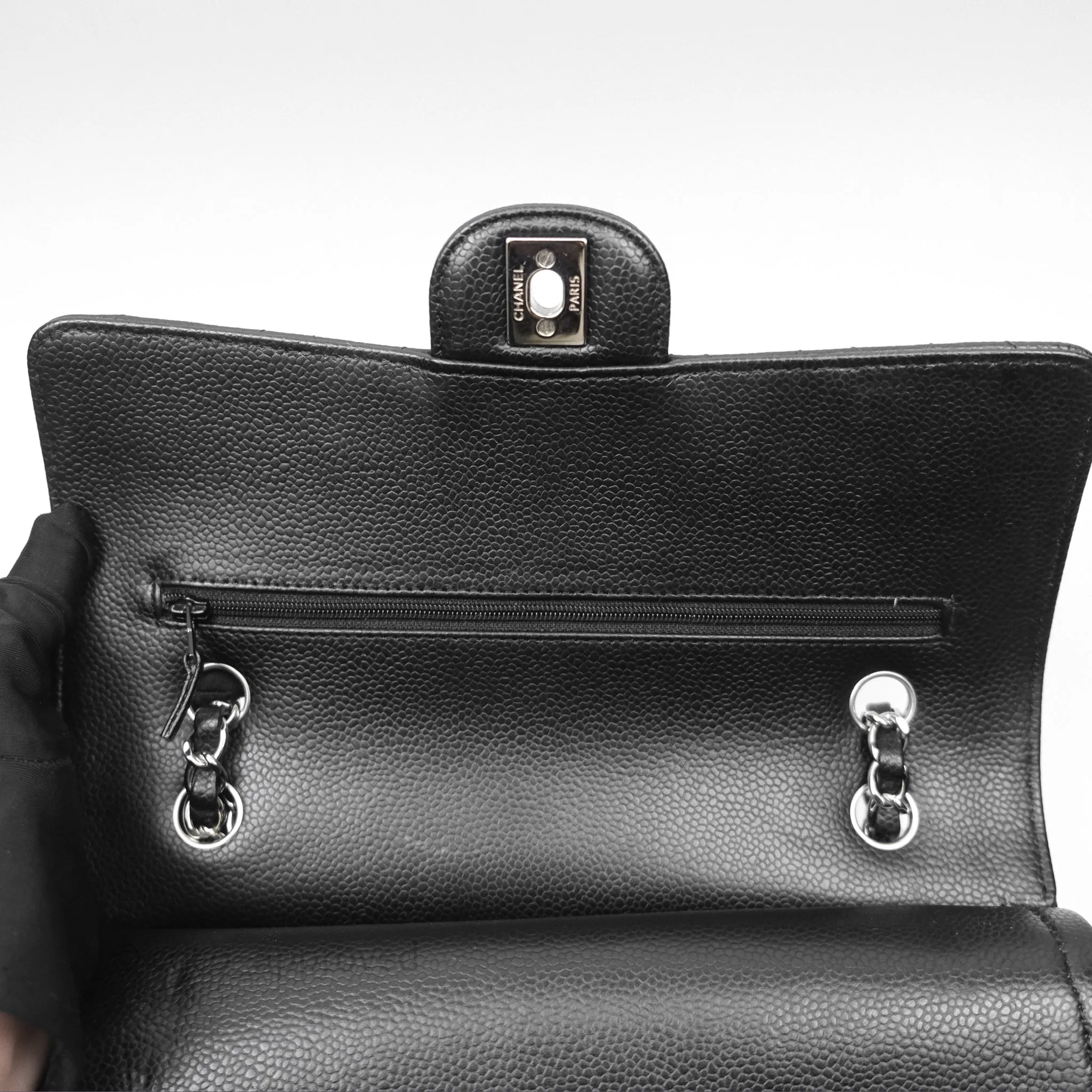 Chanel Classic M/L Medium Flap Quilted Black Caviar Silver Hardware