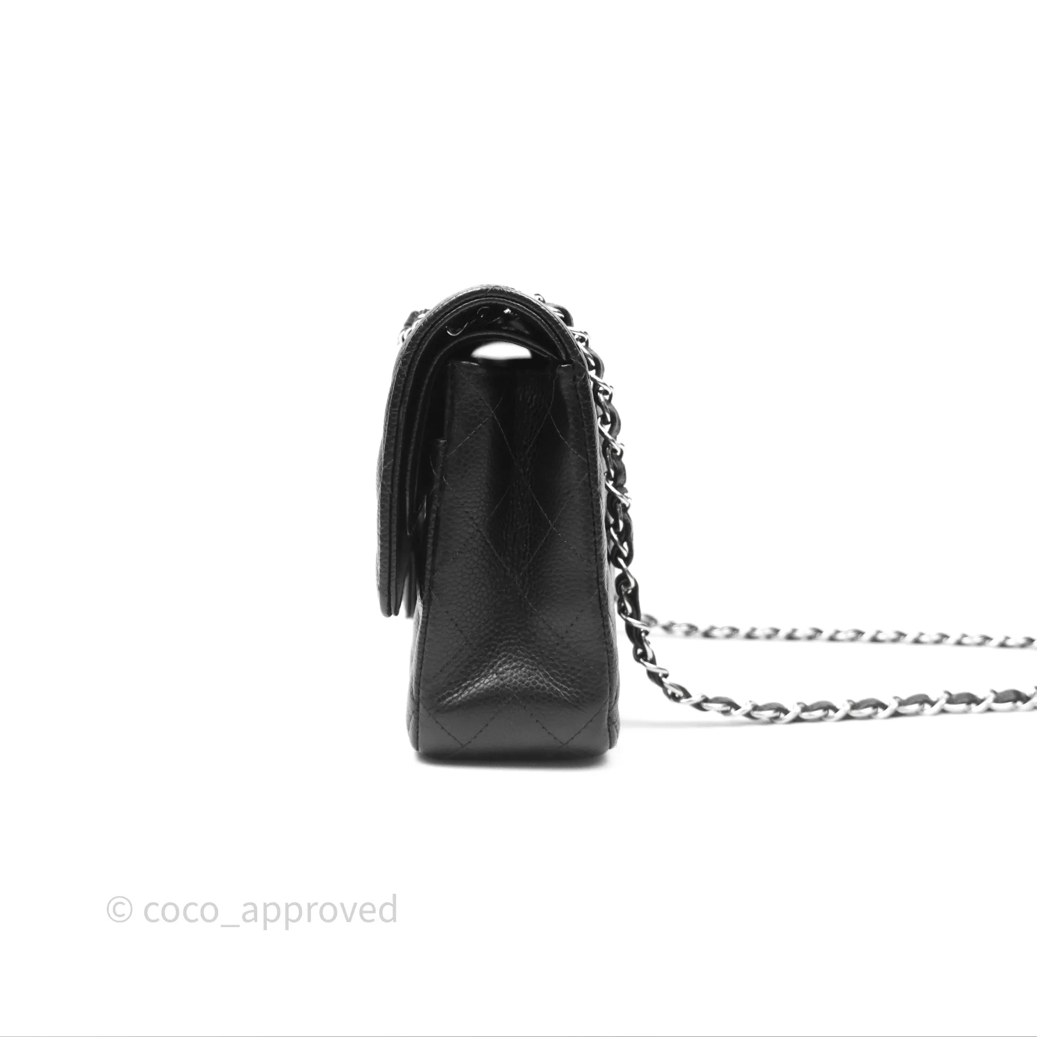 Chanel Classic M/L Medium Flap Quilted Black Caviar Silver Hardware