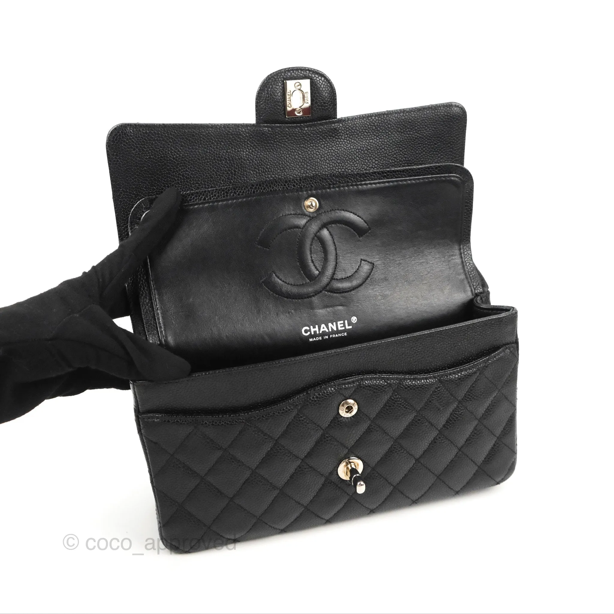 Chanel Classic M/L Medium Flap Quilted Black Caviar Silver Hardware