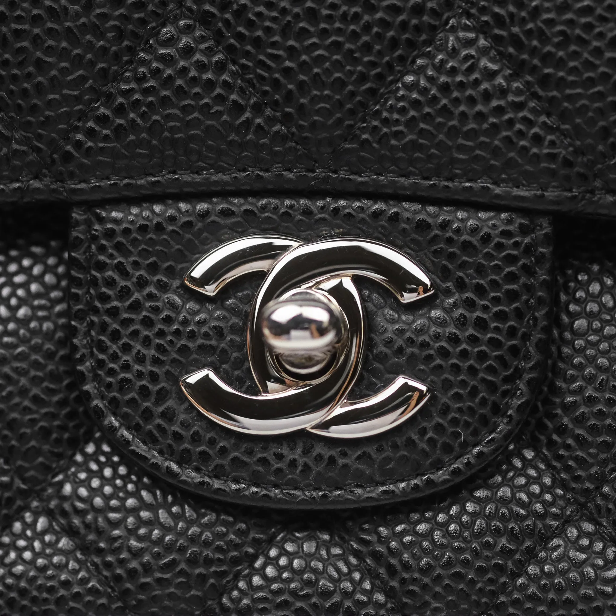 Chanel Classic M/L Medium Flap Quilted Black Caviar Silver Hardware