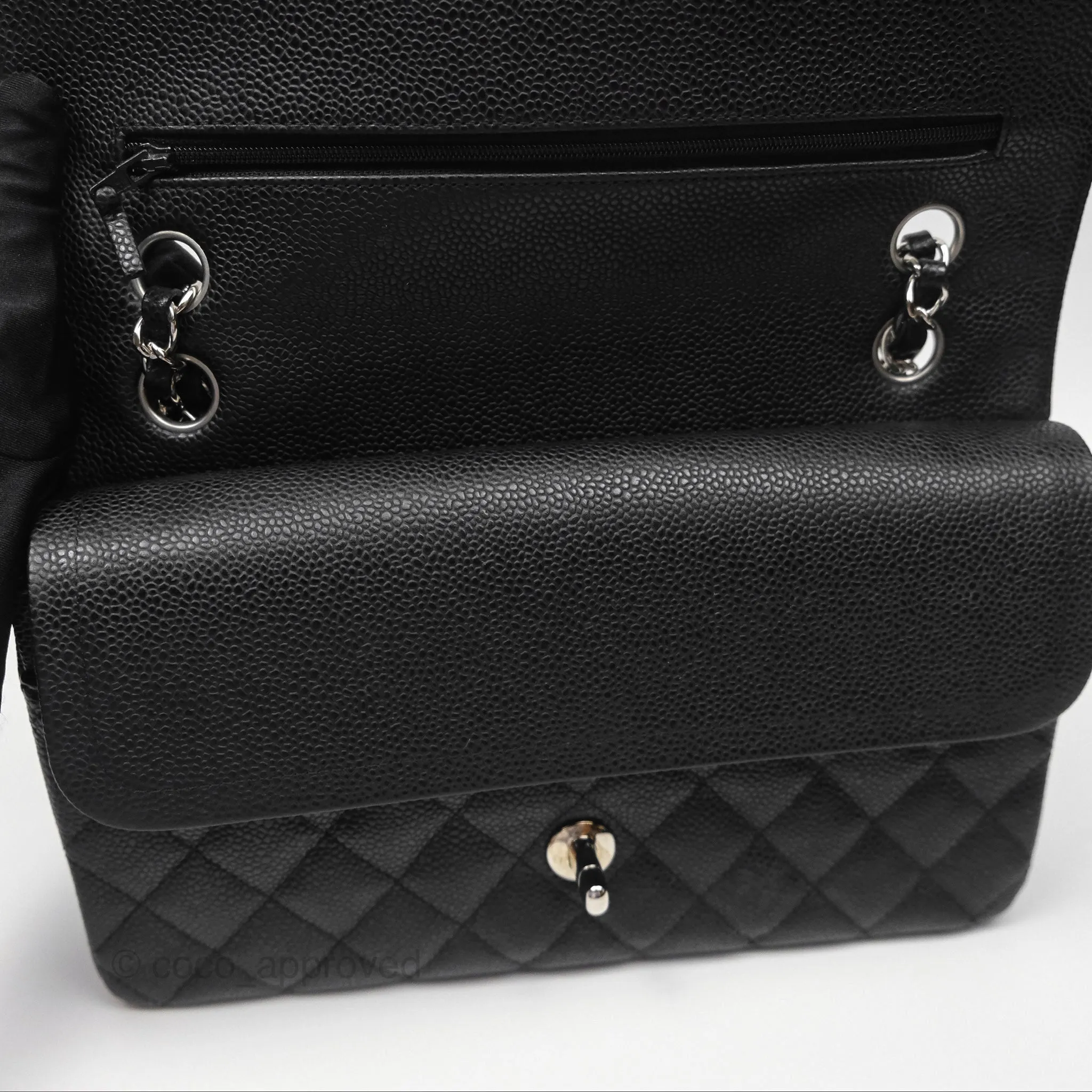 Chanel Classic M/L Medium Flap Quilted Black Caviar Silver Hardware
