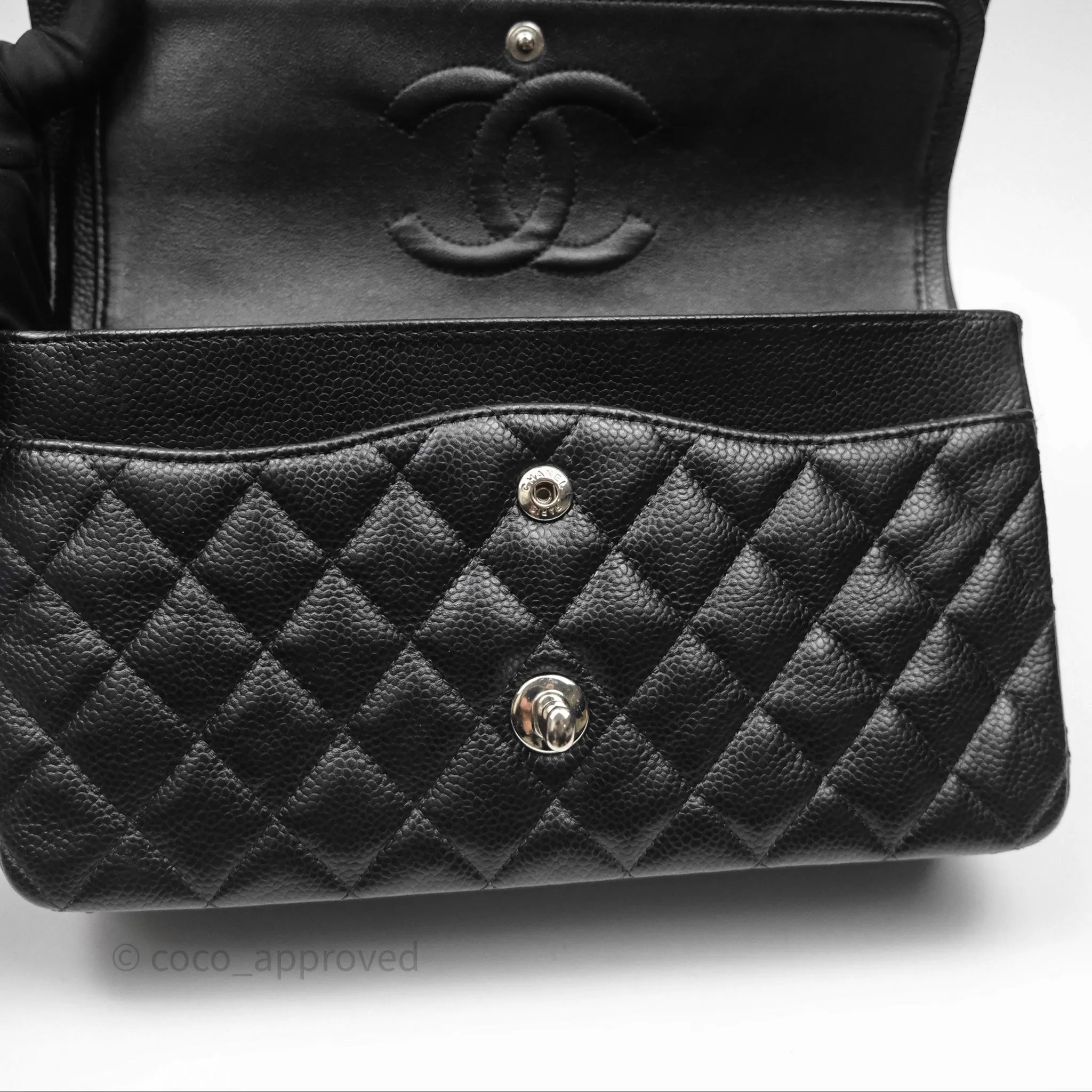Chanel Classic M/L Medium Flap Quilted Black Caviar Silver Hardware
