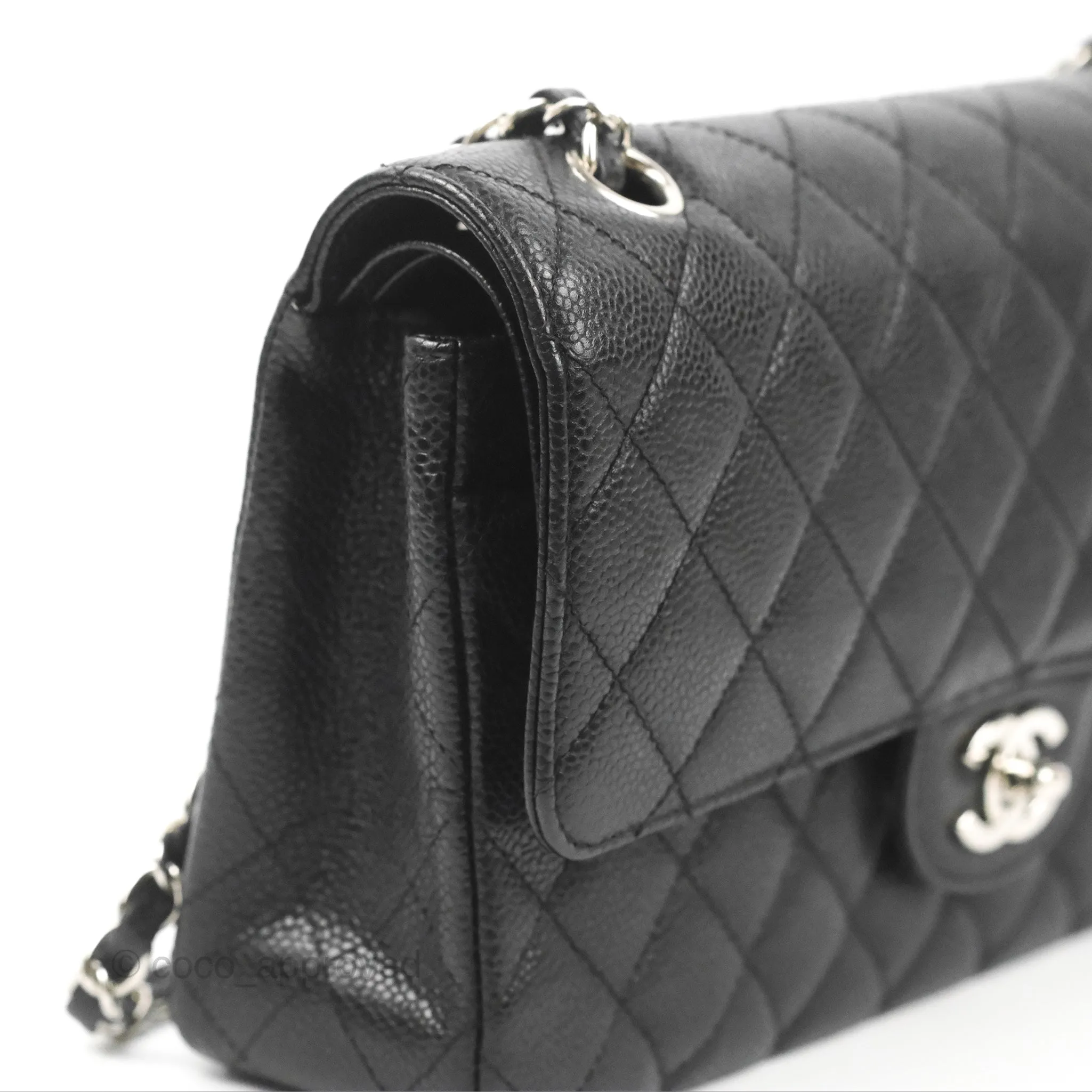 Chanel Classic M/L Medium Flap Quilted Black Caviar Silver Hardware