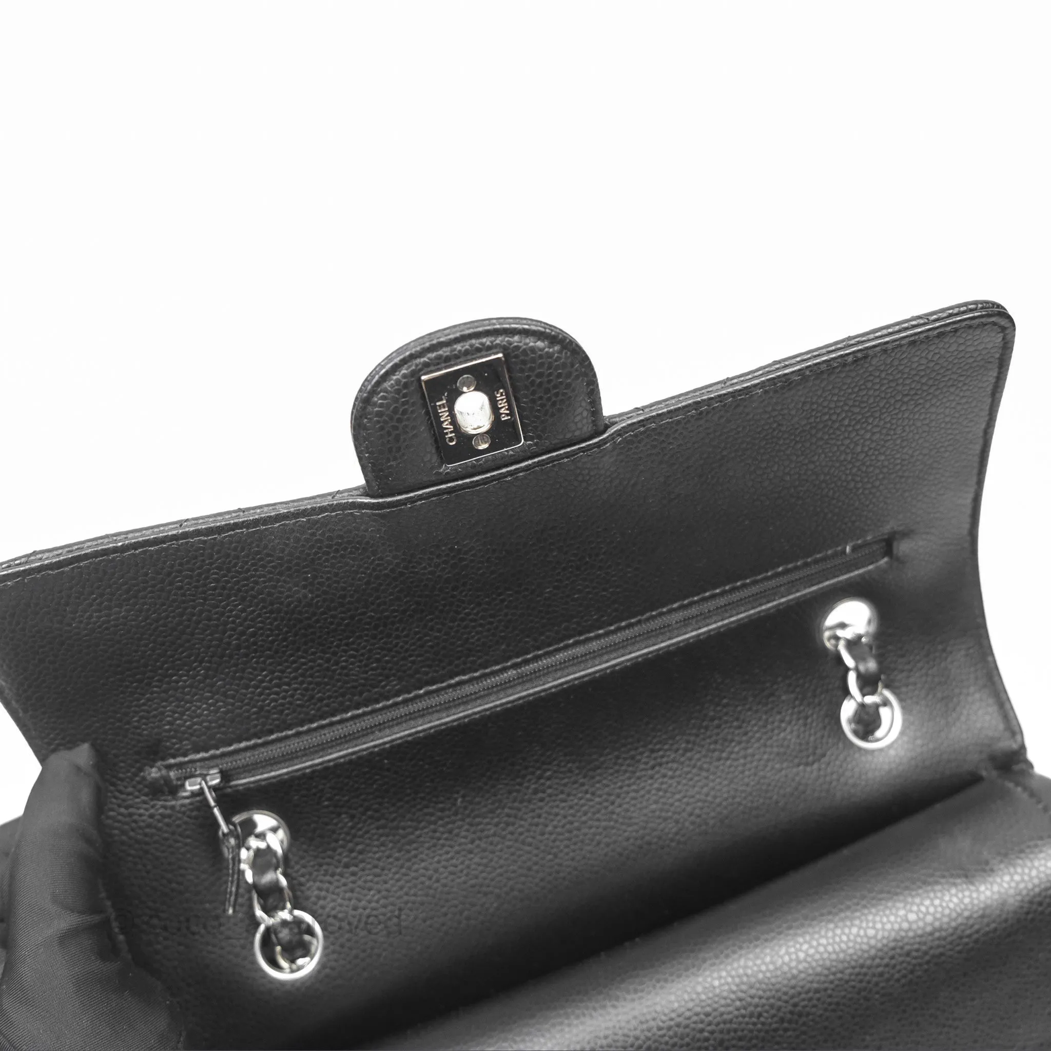 Chanel Classic M/L Medium Flap Quilted Black Caviar Silver Hardware