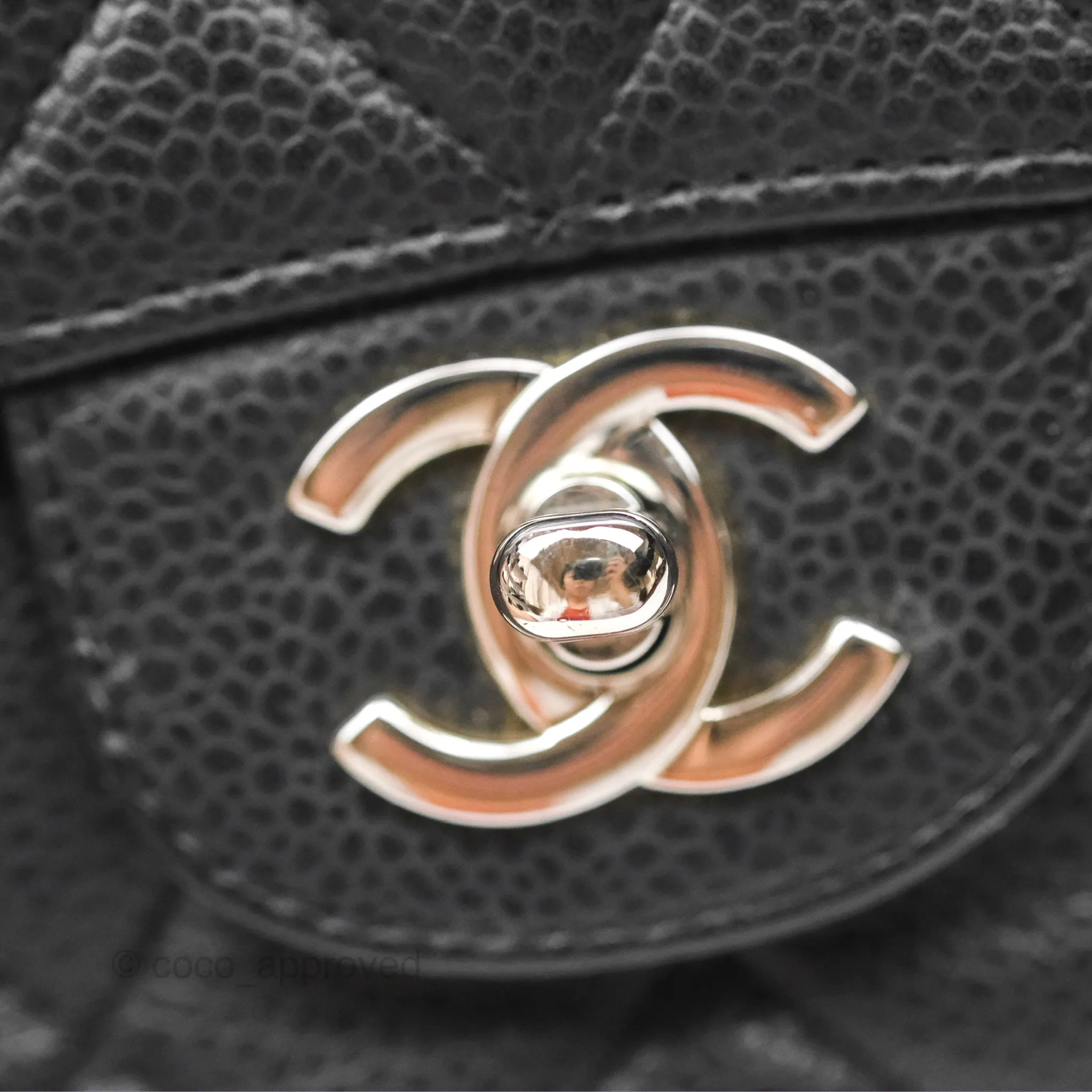 Chanel Classic M/L Medium Flap Quilted Black Caviar Silver Hardware