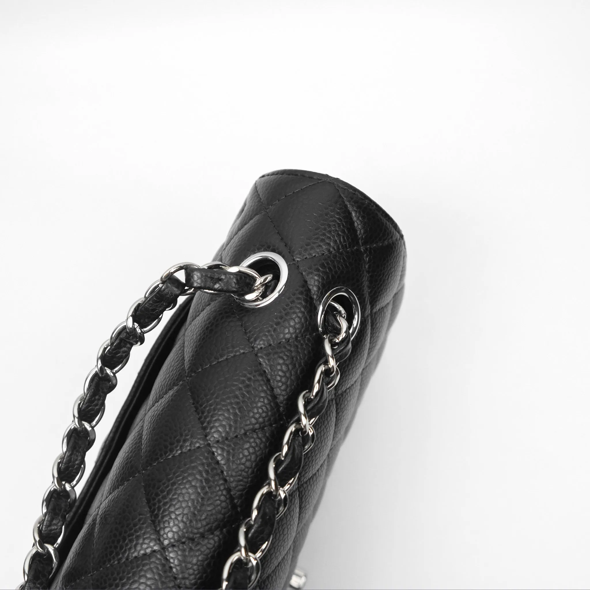 Chanel Classic M/L Medium Flap Quilted Black Caviar Silver Hardware