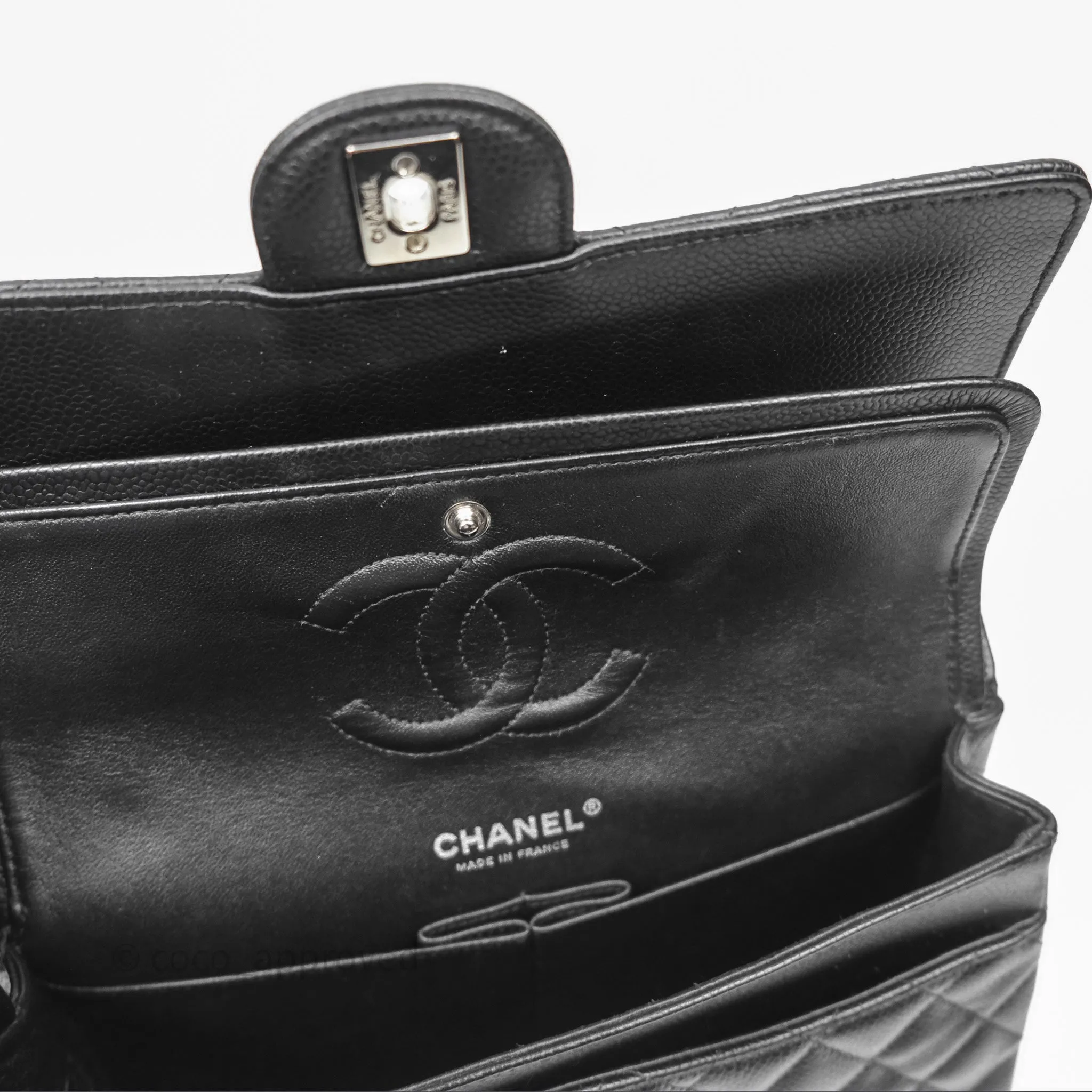 Chanel Classic M/L Medium Flap Quilted Black Caviar Silver Hardware