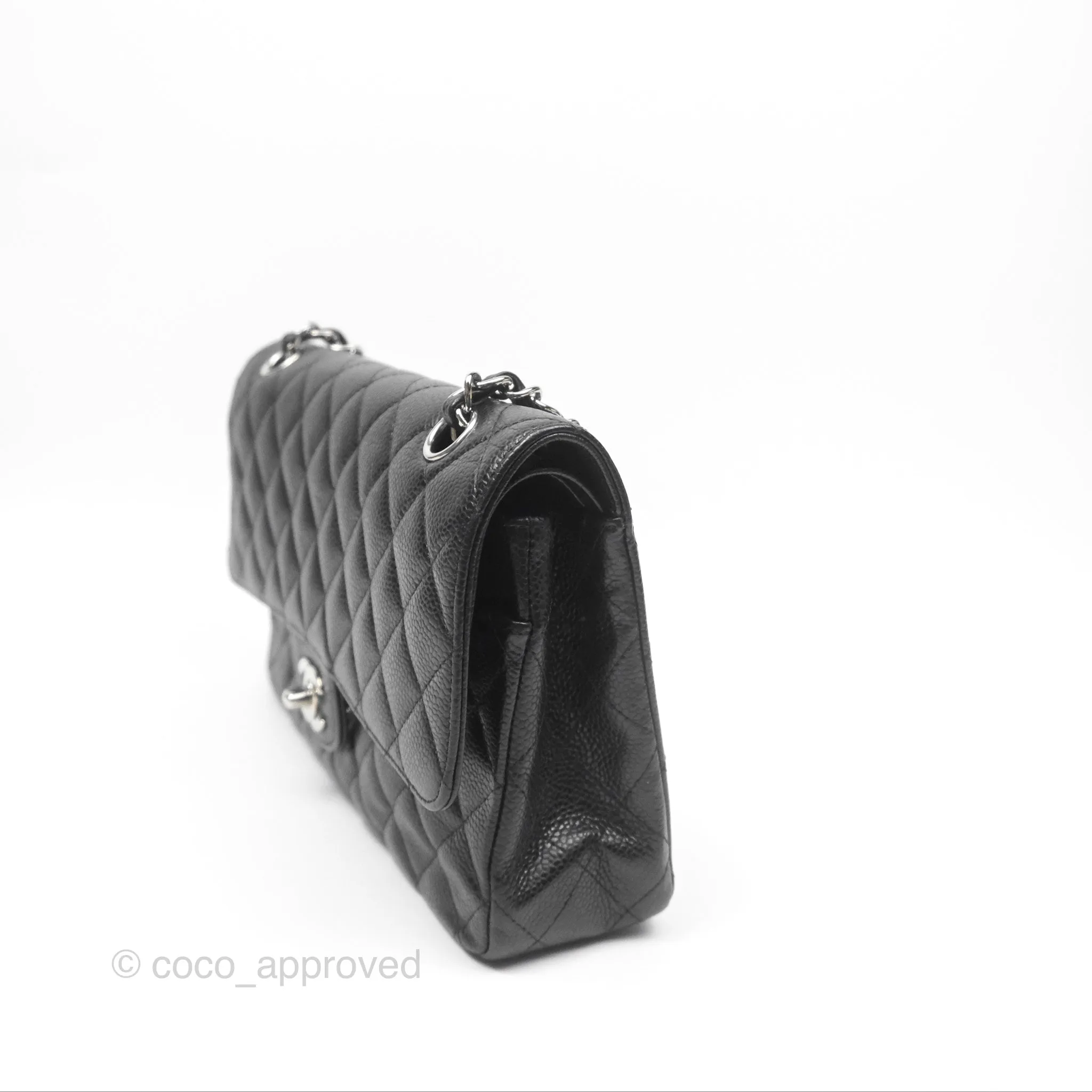 Chanel Classic M/L Medium Flap Quilted Black Caviar Silver Hardware