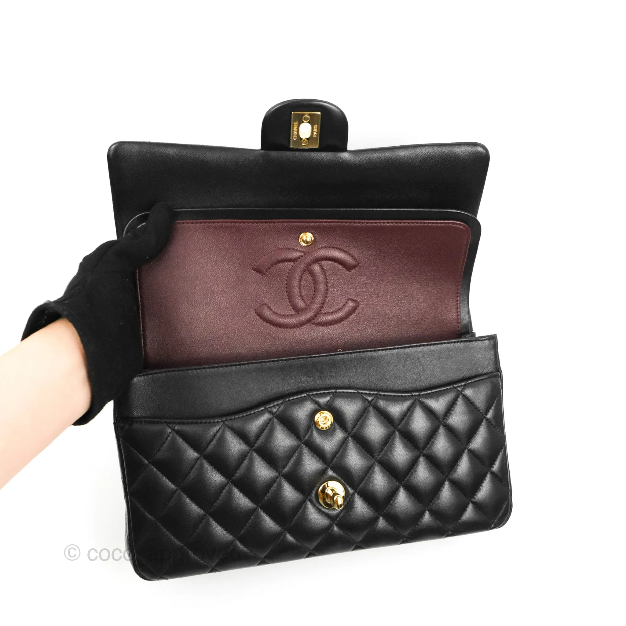 Chanel Classic M/L Medium Flap Quilted Black Lambskin Gold Hardware