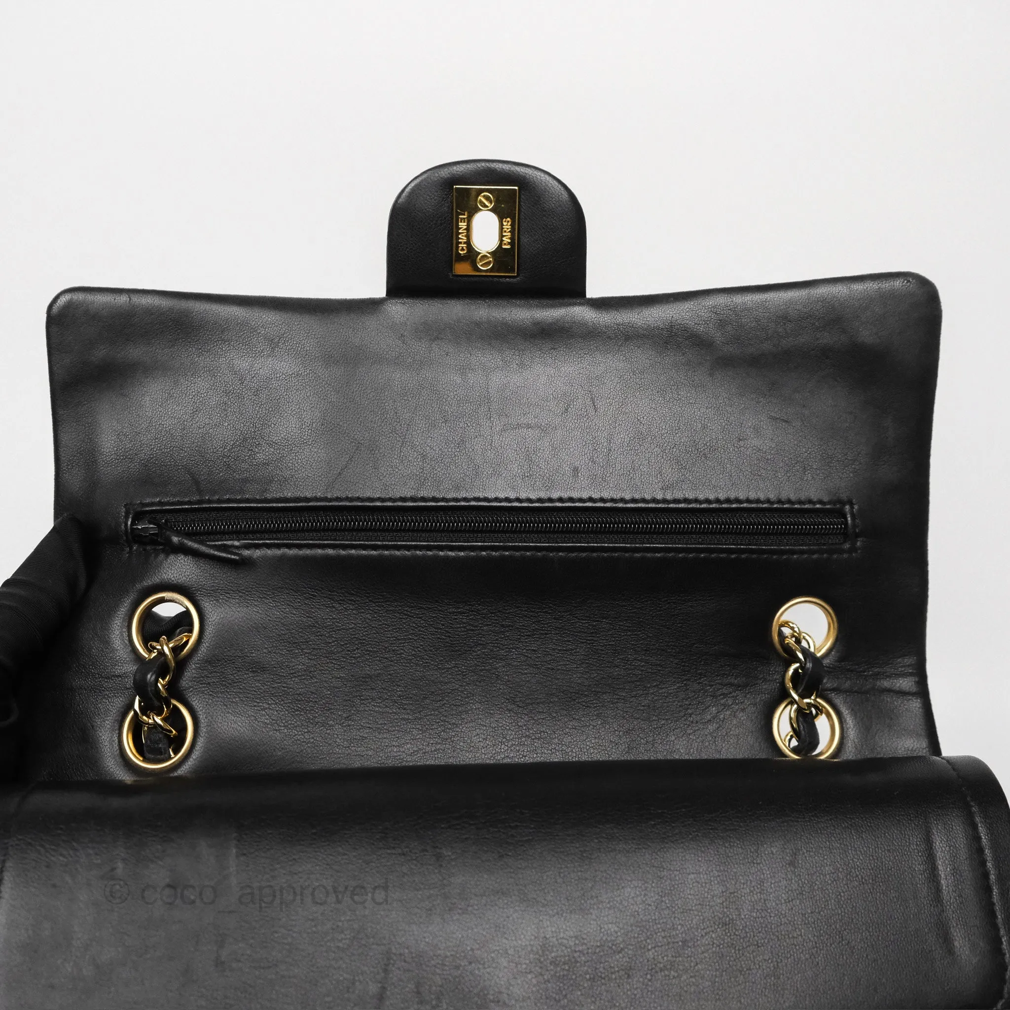 Chanel Classic M/L Medium Flap Quilted Black Lambskin Gold Hardware
