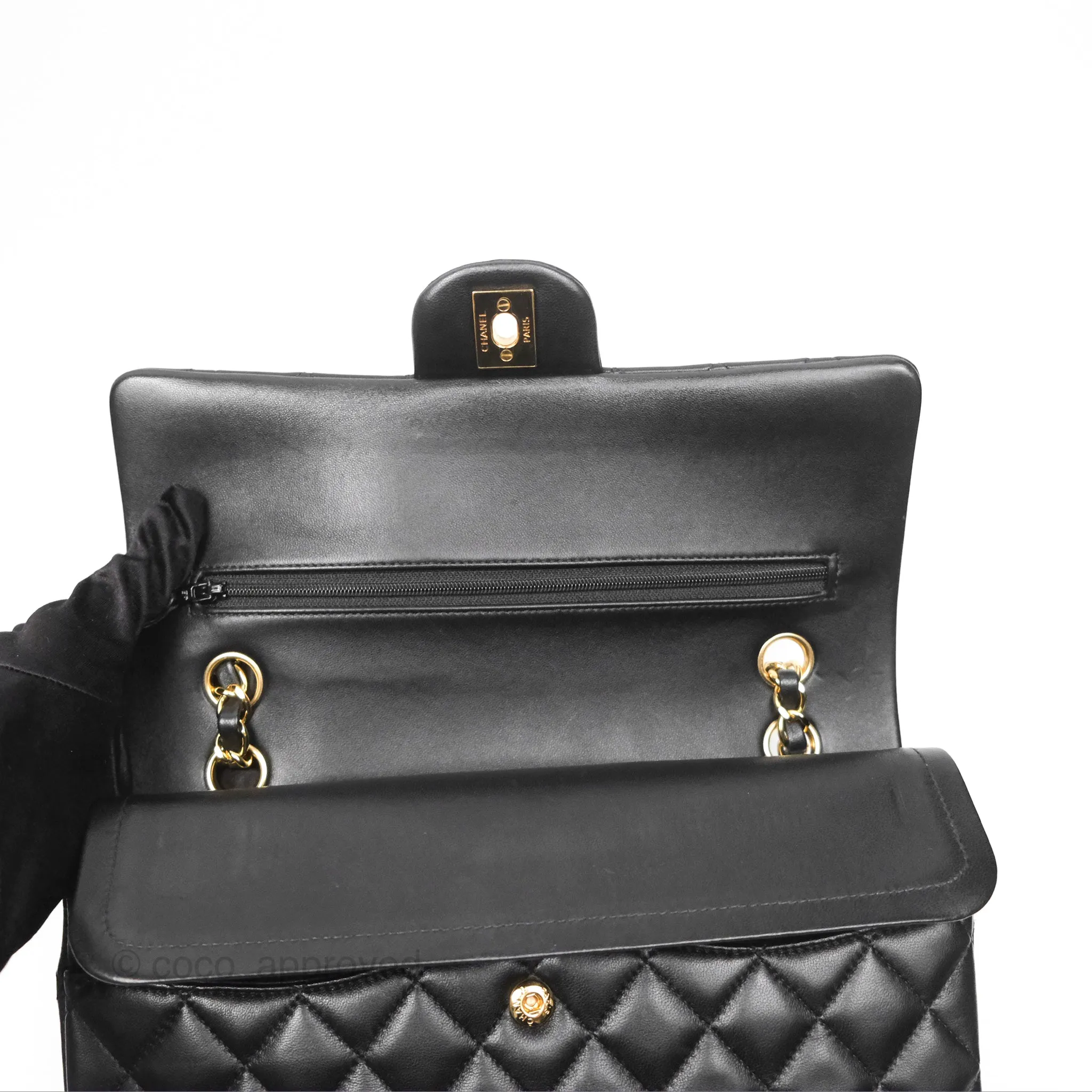 Chanel Classic M/L Medium Flap Quilted Black Lambskin Gold Hardware