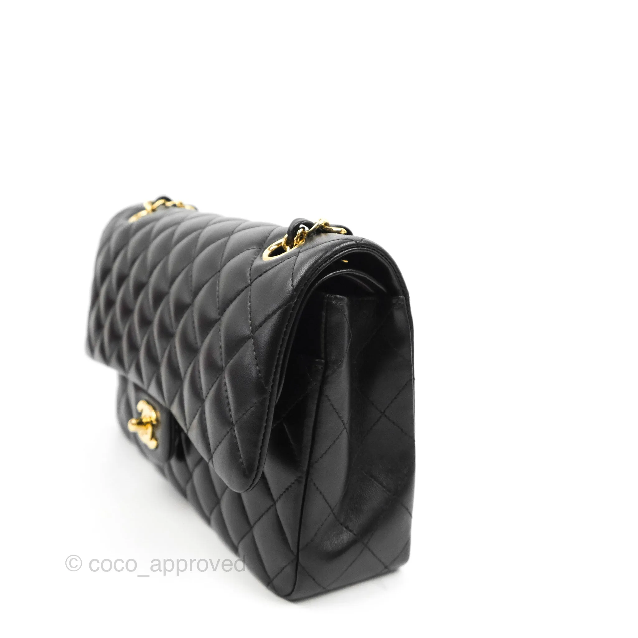Chanel Classic M/L Medium Flap Quilted Black Lambskin Gold Hardware