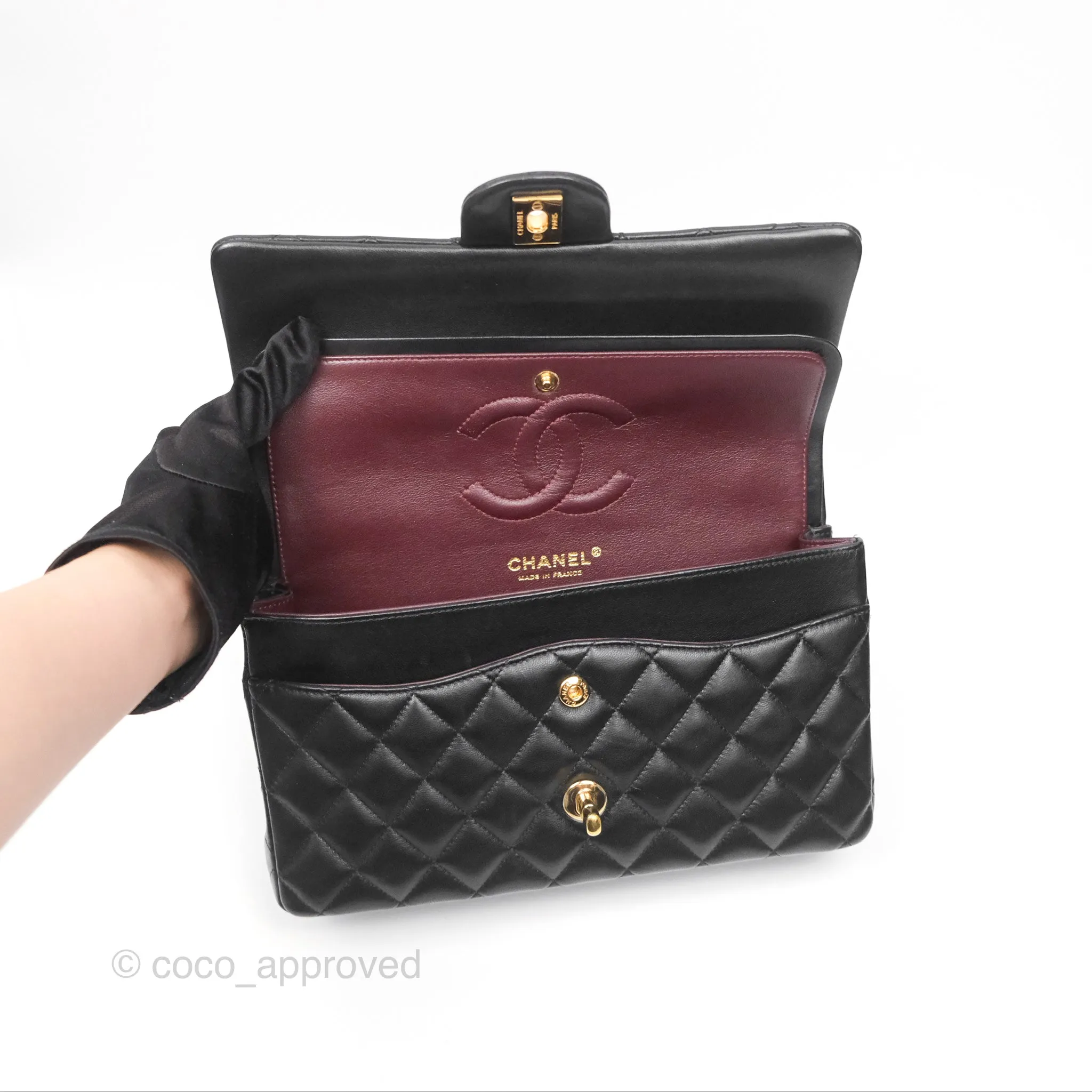 Chanel Classic M/L Medium Flap Quilted Black Lambskin Gold Hardware