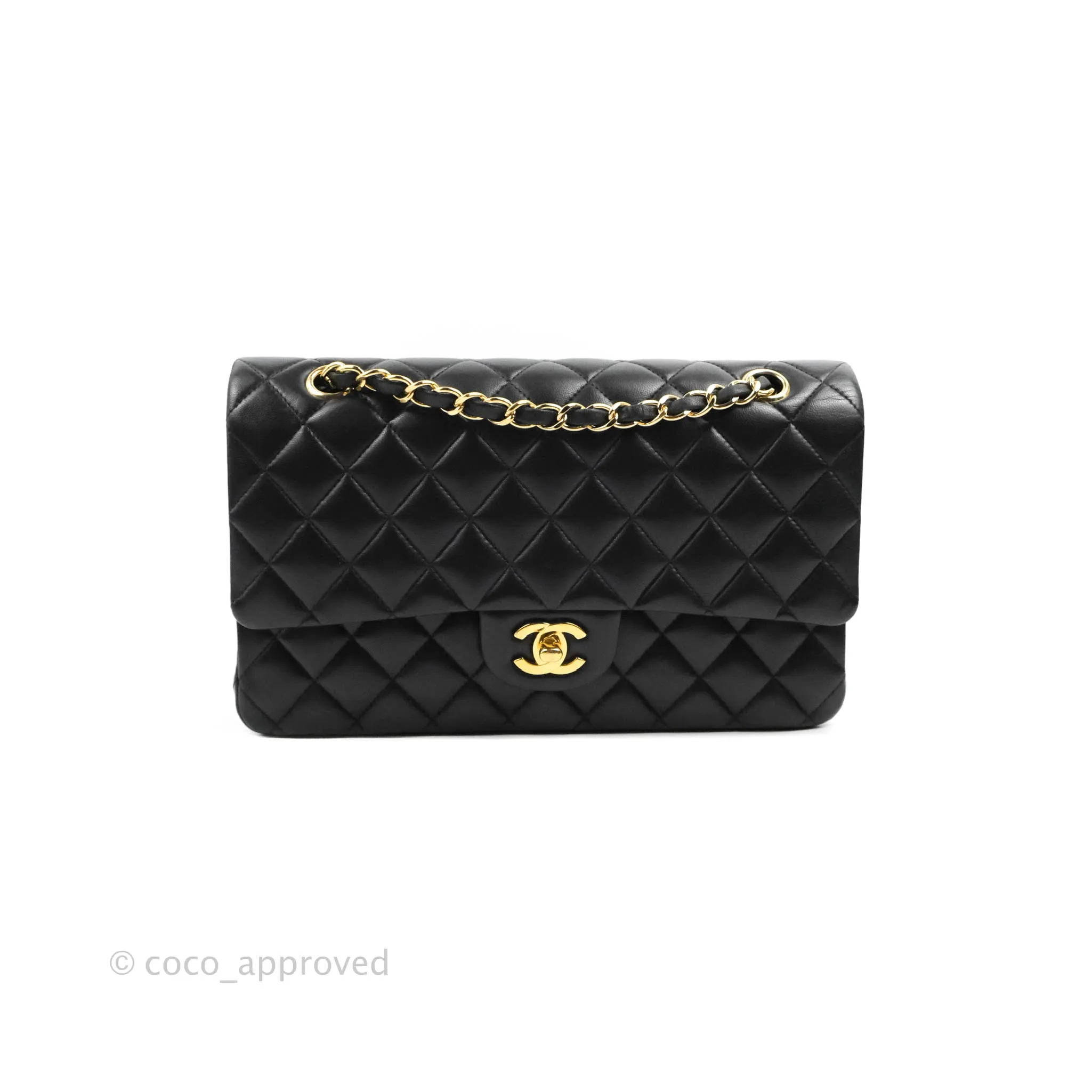 Chanel Classic M/L Medium Flap Quilted Black Lambskin Gold Hardware