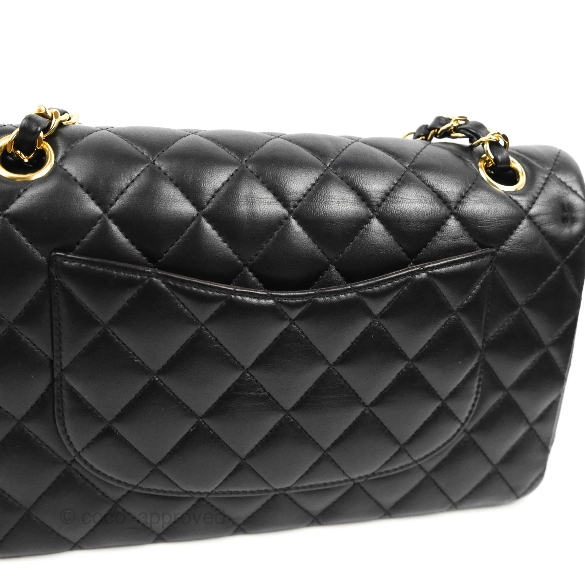 Chanel Classic M/L Medium Flap Quilted Black Lambskin Gold Hardware