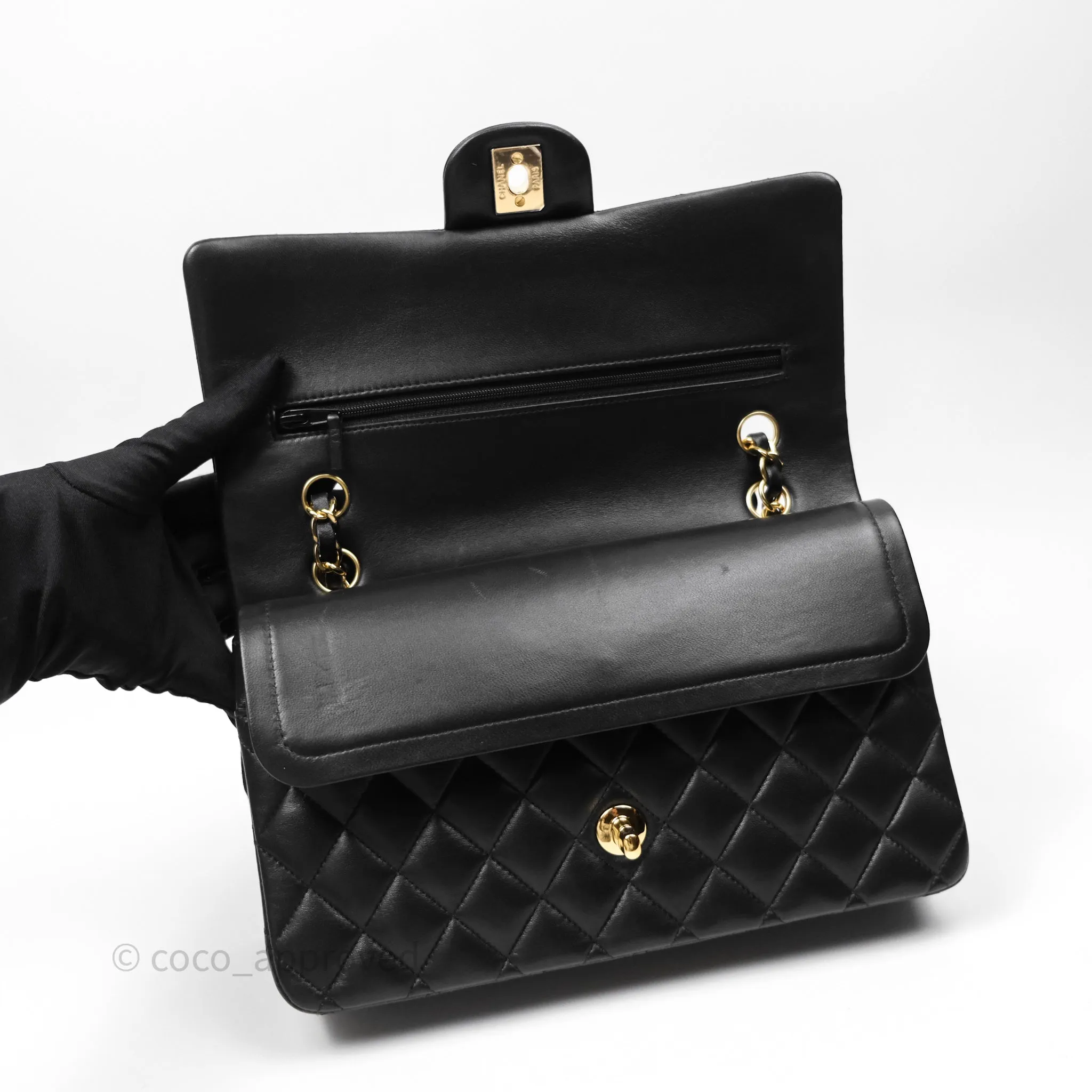 Chanel Classic M/L Medium Flap Quilted Black Lambskin Gold Hardware