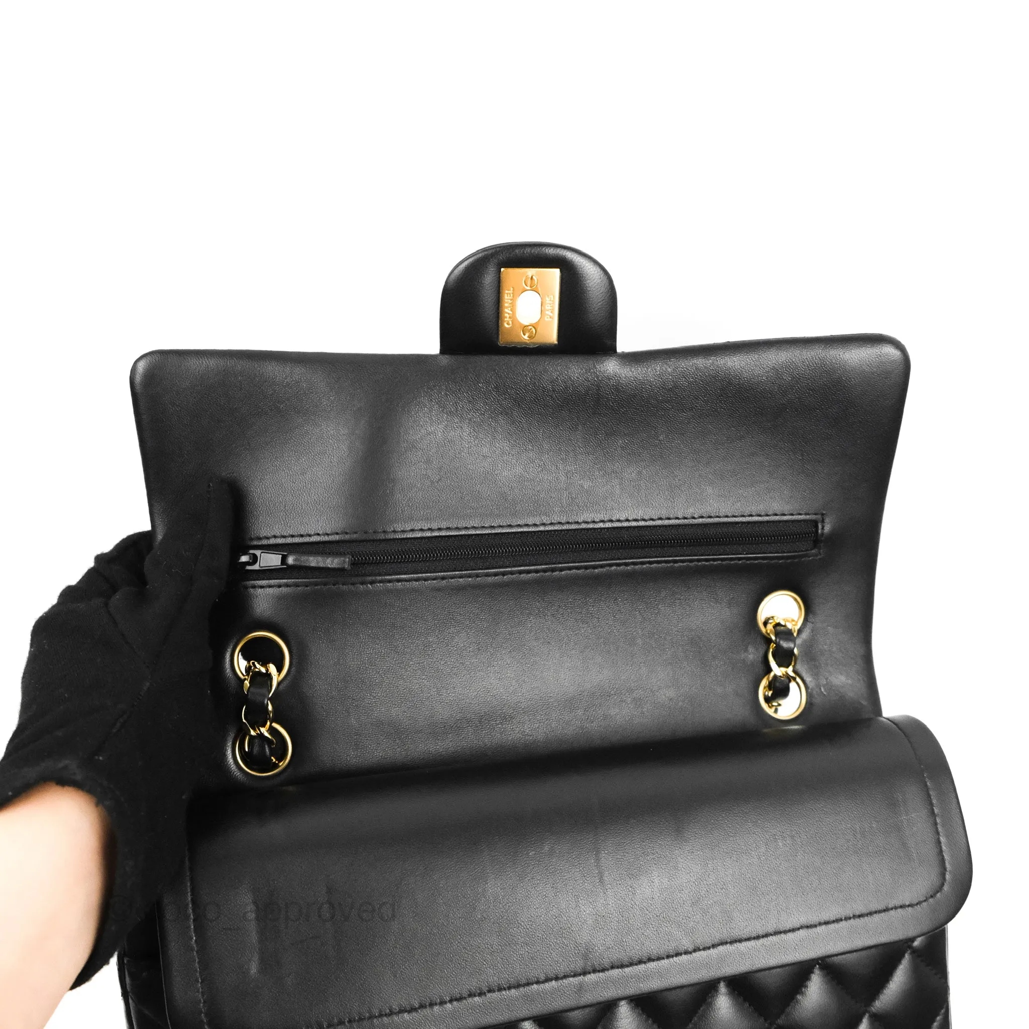 Chanel Classic M/L Medium Flap Quilted Black Lambskin Gold Hardware