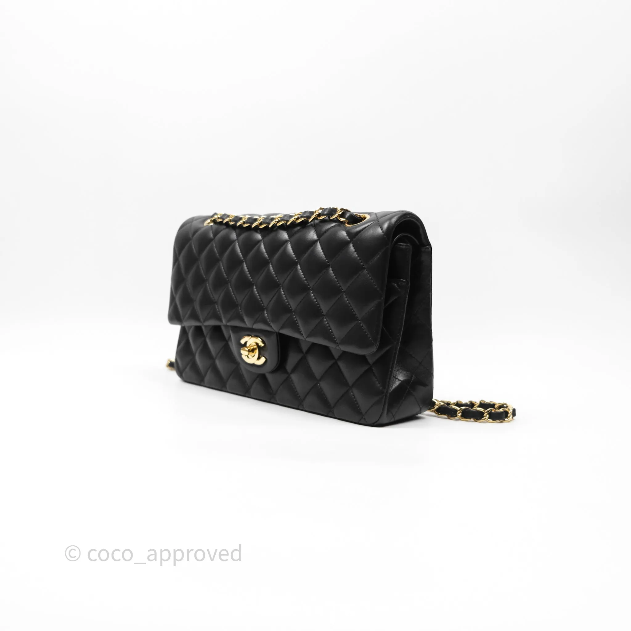 Chanel Classic M/L Medium Flap Quilted Black Lambskin Gold Hardware