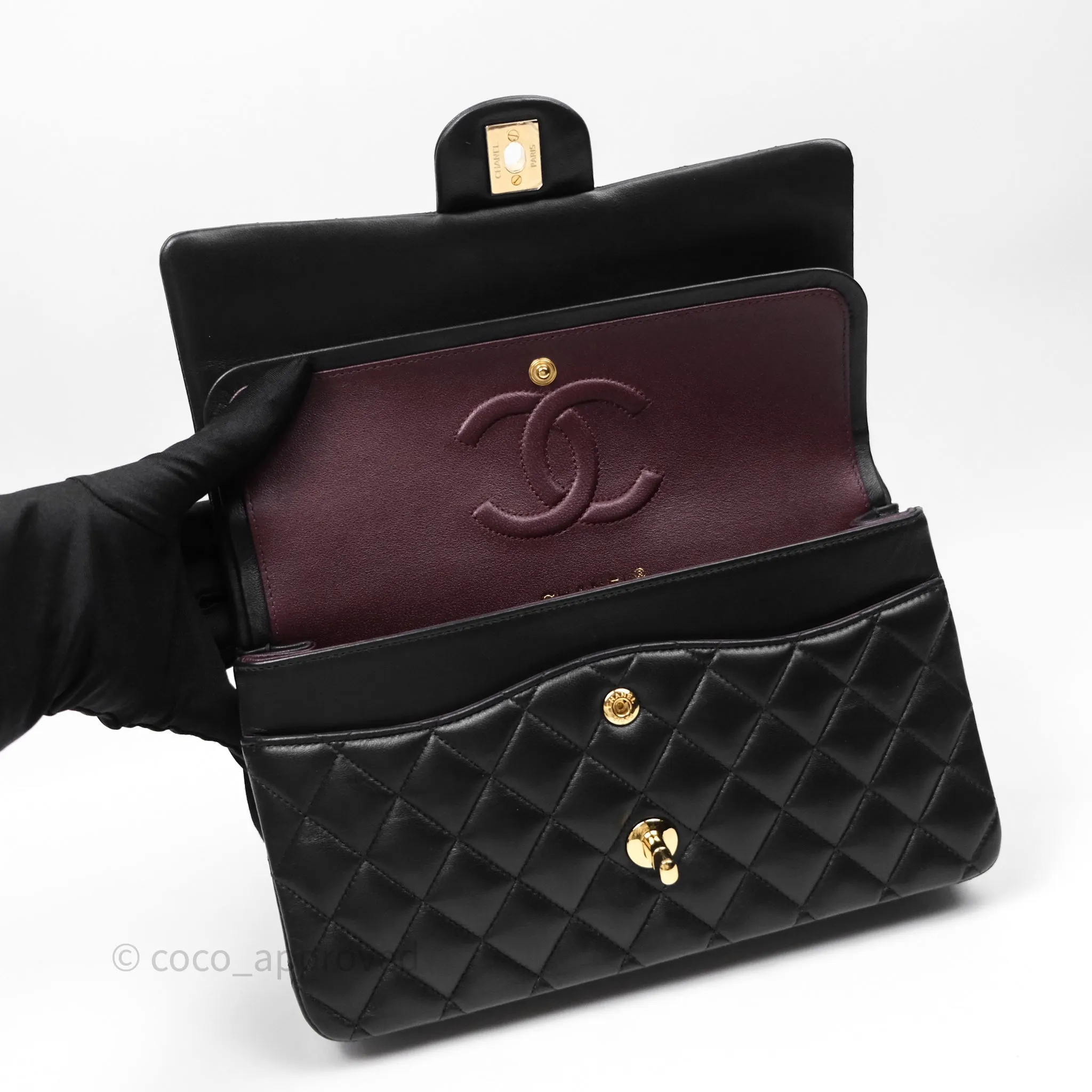 Chanel Classic M/L Medium Flap Quilted Black Lambskin Gold Hardware