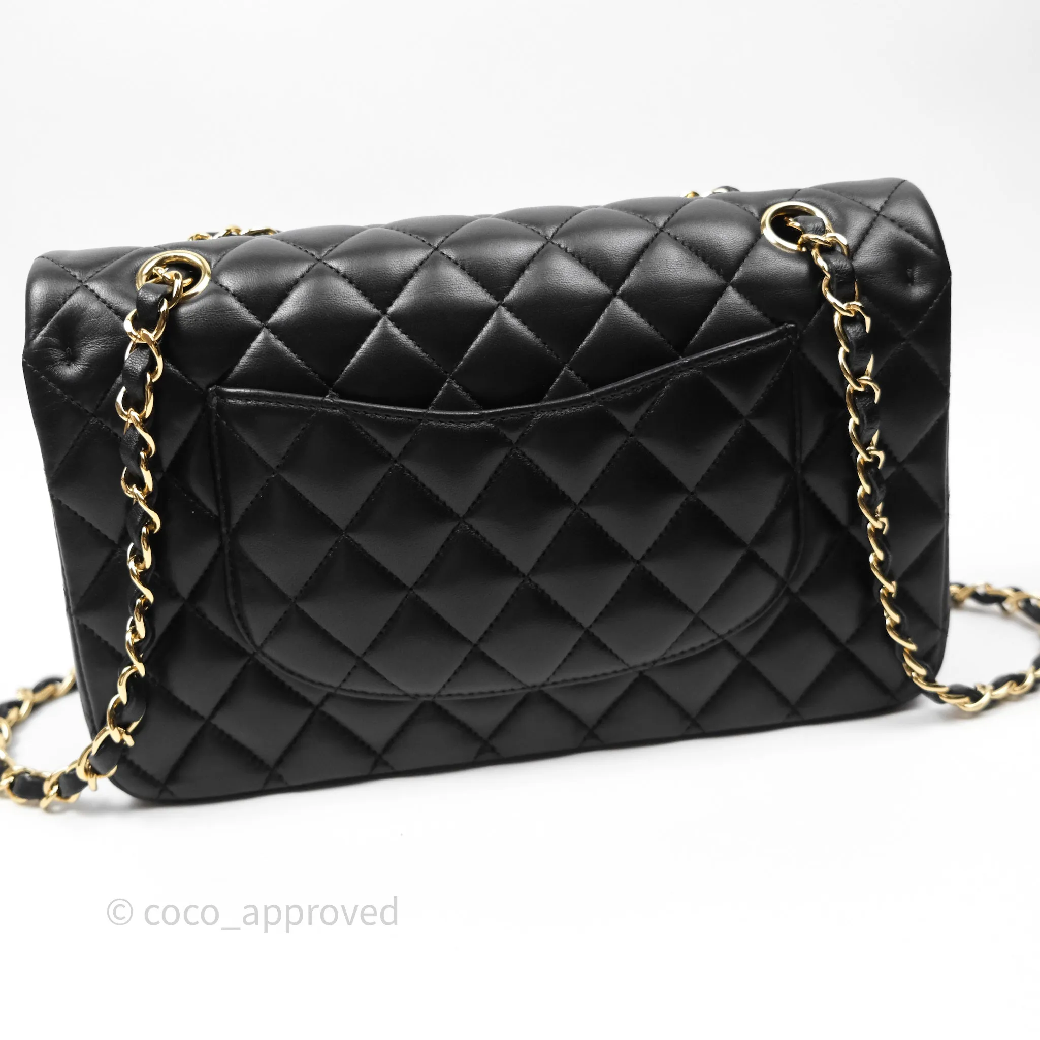 Chanel Classic M/L Medium Flap Quilted Black Lambskin Gold Hardware