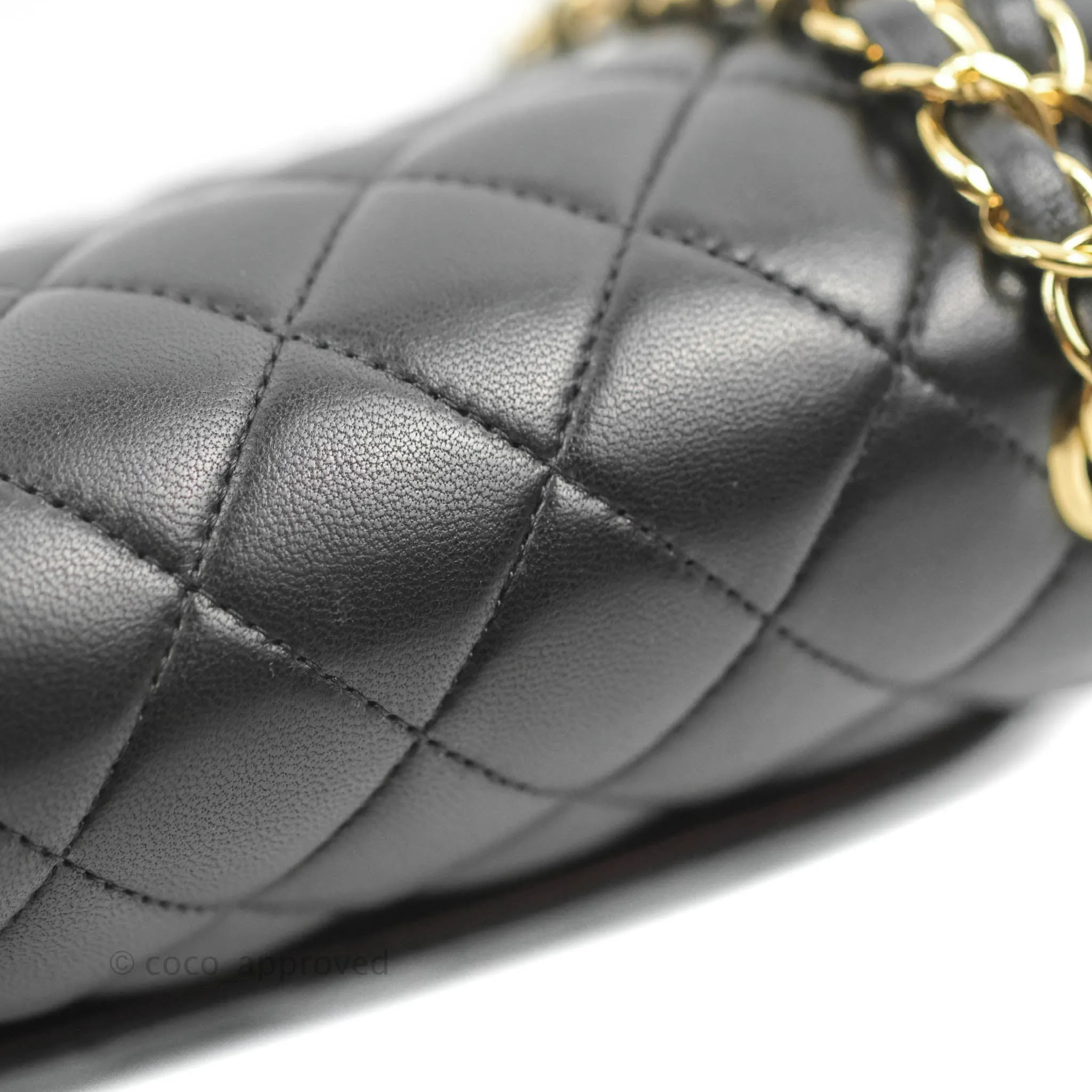 Chanel Classic M/L Medium Flap Quilted Black Lambskin Gold Hardware