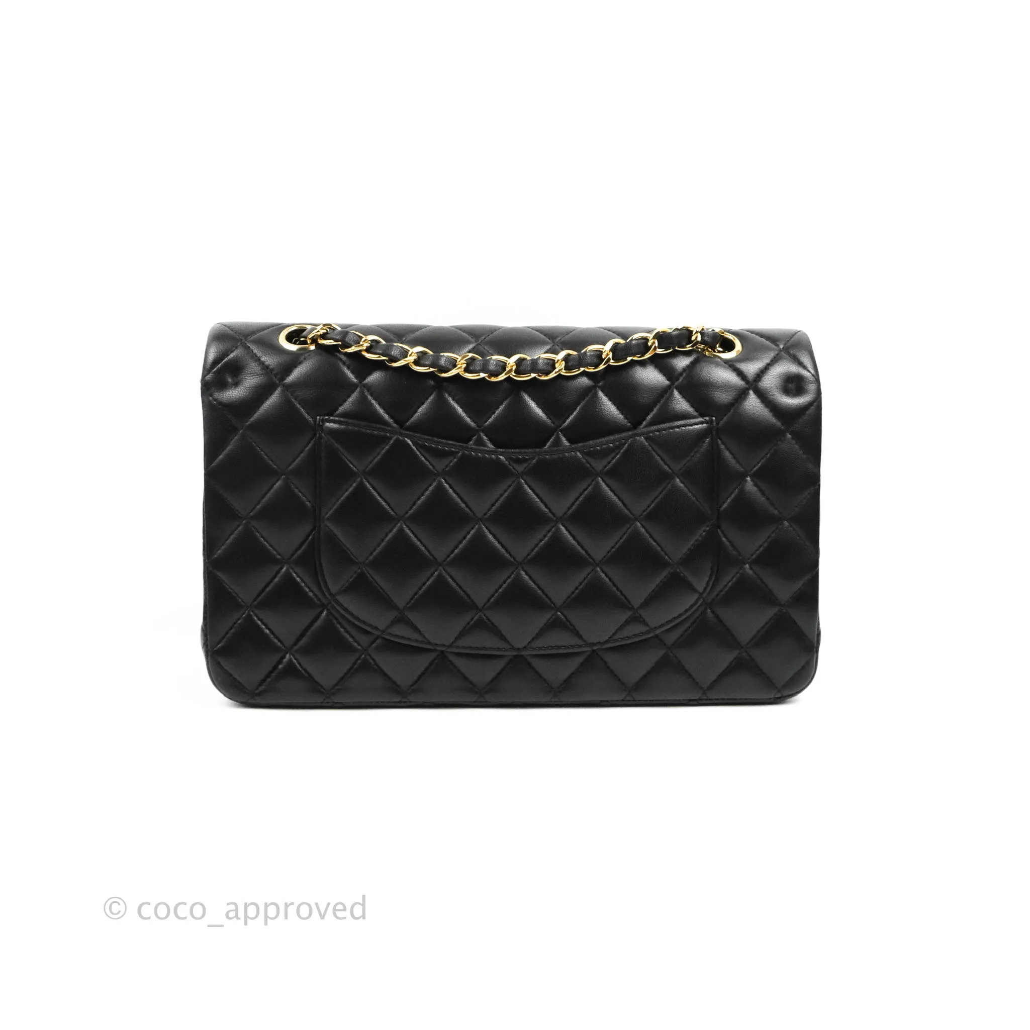 Chanel Classic M/L Medium Flap Quilted Black Lambskin Gold Hardware