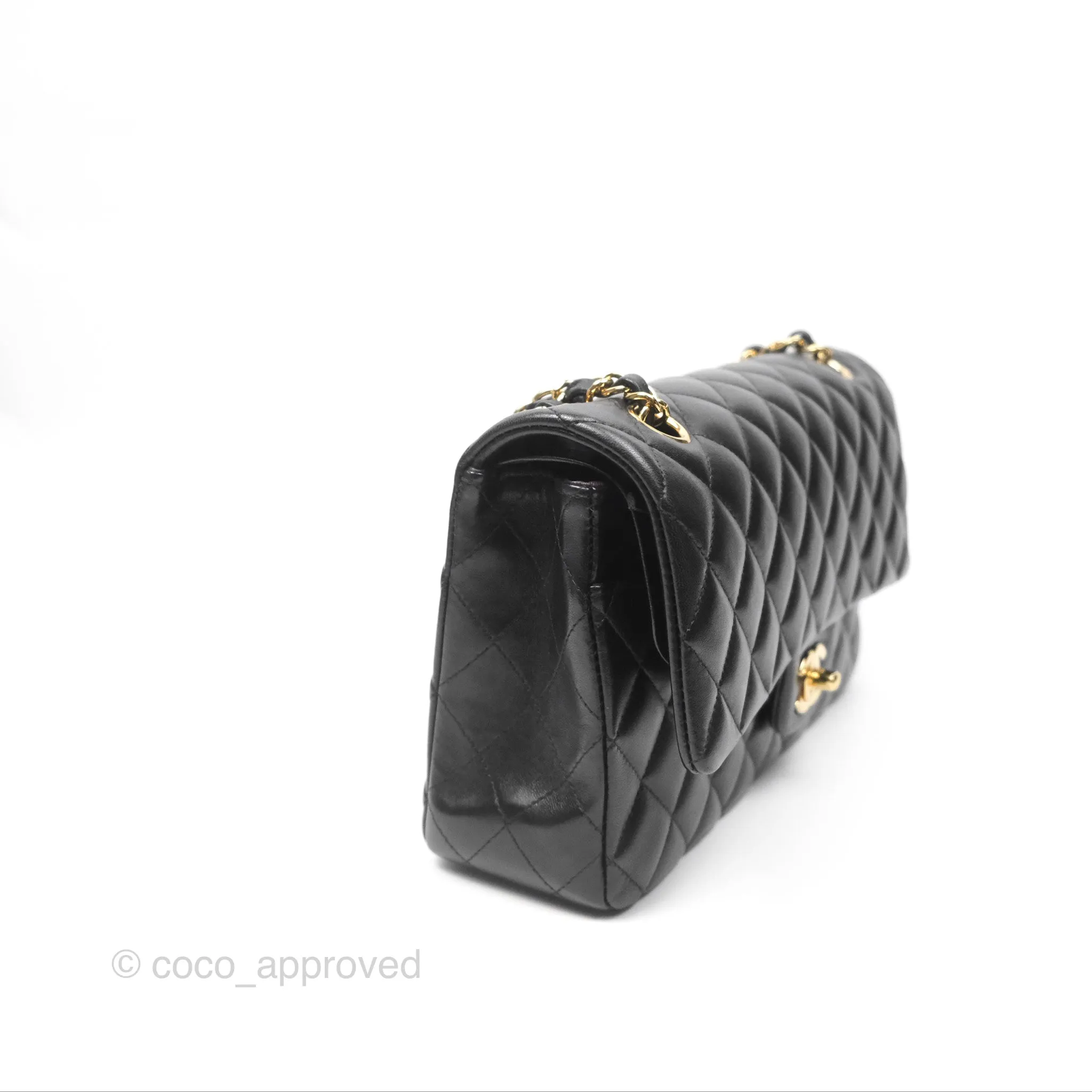 Chanel Classic M/L Medium Flap Quilted Black Lambskin Gold Hardware