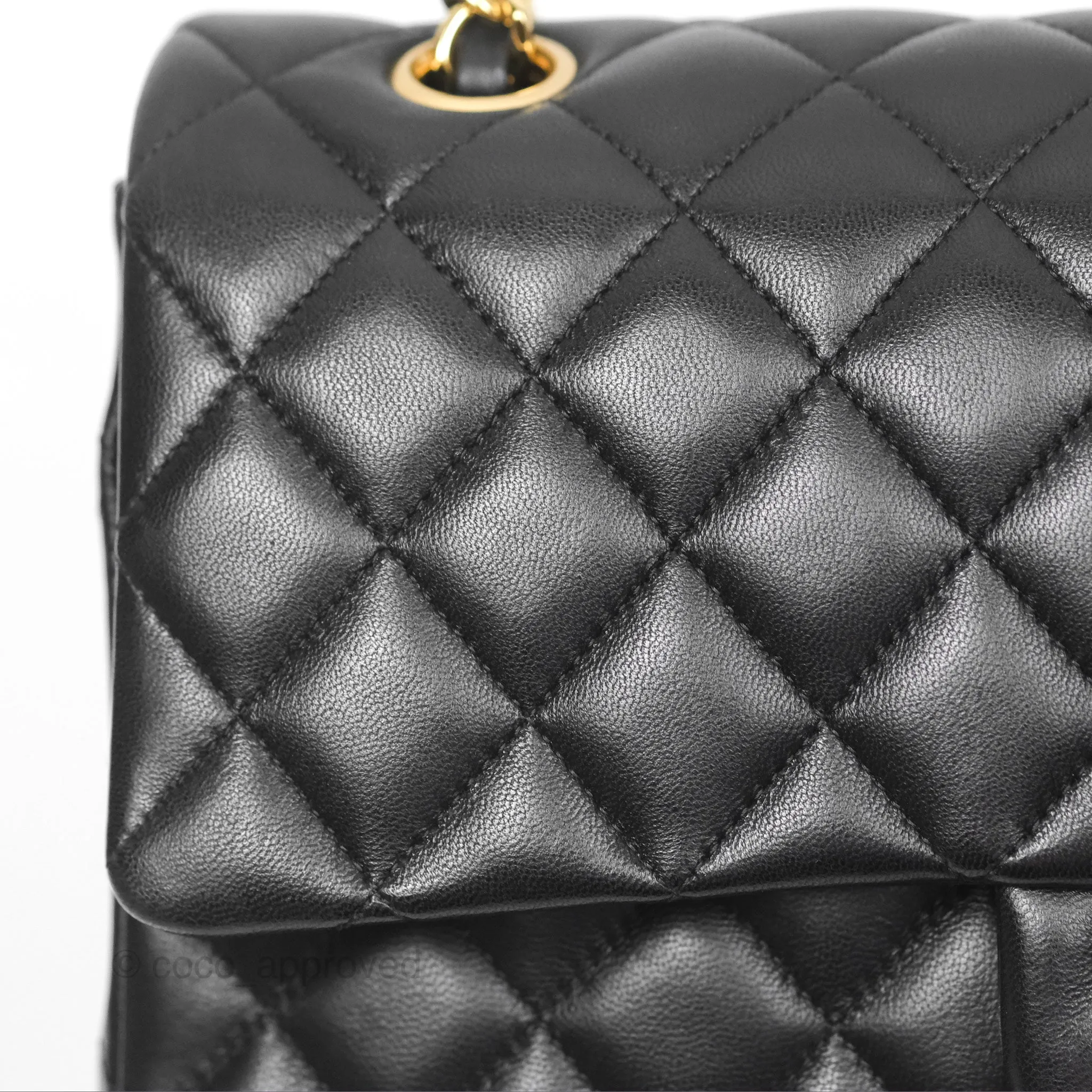 Chanel Classic M/L Medium Flap Quilted Black Lambskin Gold Hardware