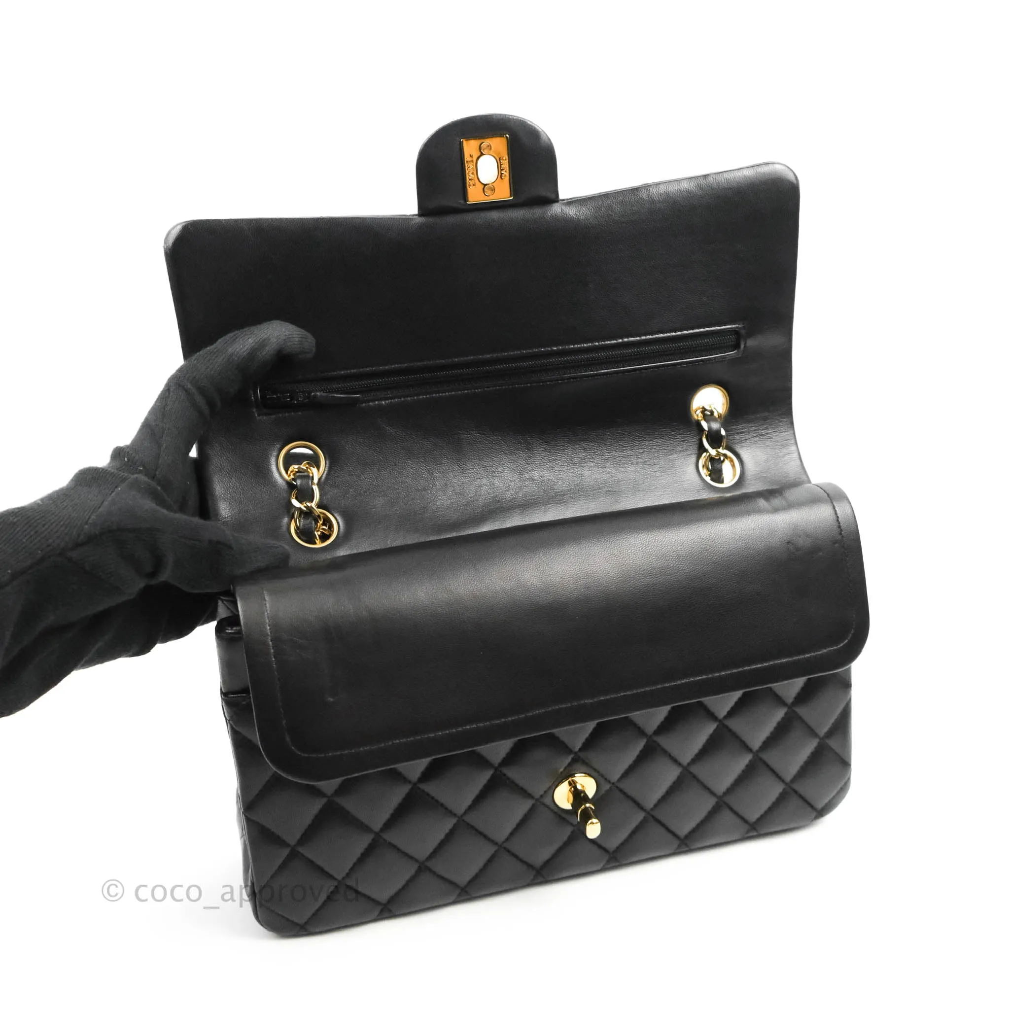 Chanel Classic M/L Medium Flap Quilted Black Lambskin Gold Hardware