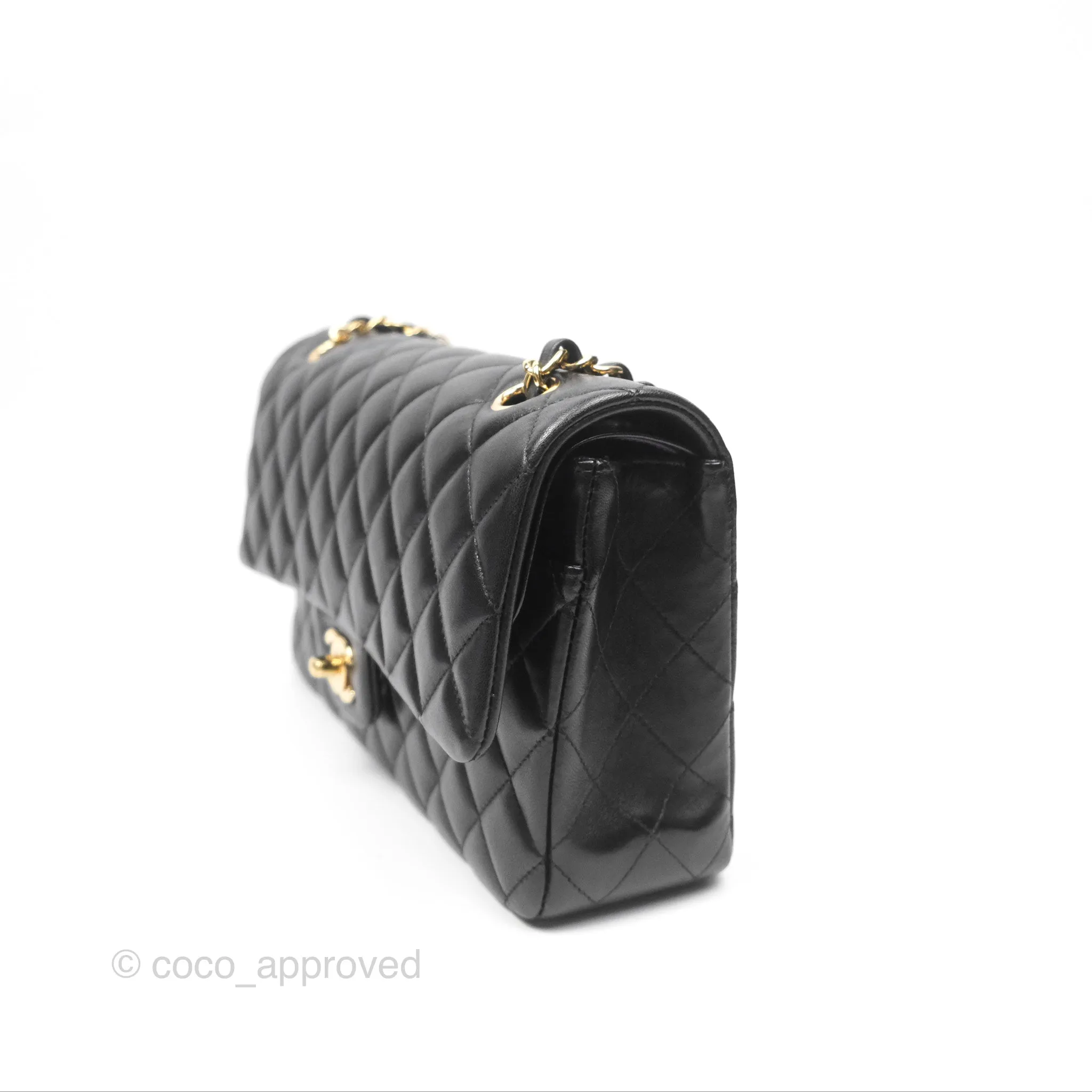 Chanel Classic M/L Medium Flap Quilted Black Lambskin Gold Hardware