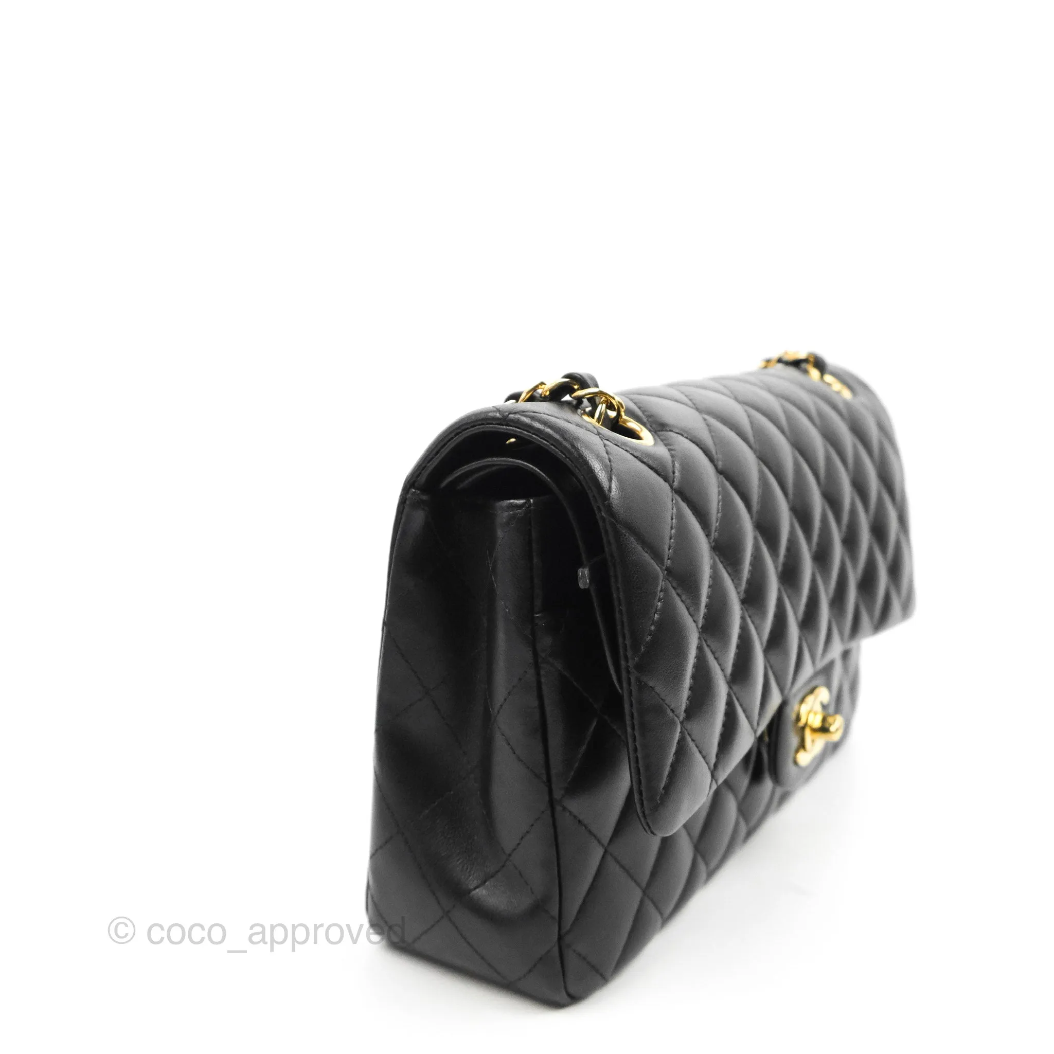 Chanel Classic M/L Medium Flap Quilted Black Lambskin Gold Hardware