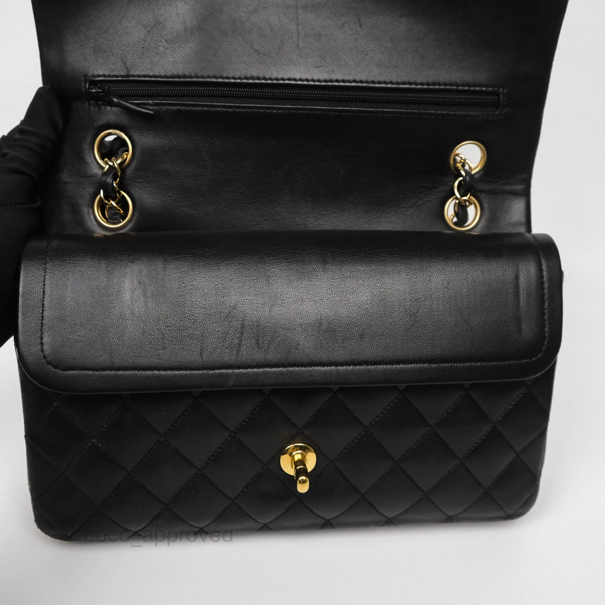 Chanel Classic M/L Medium Flap Quilted Black Lambskin Gold Hardware