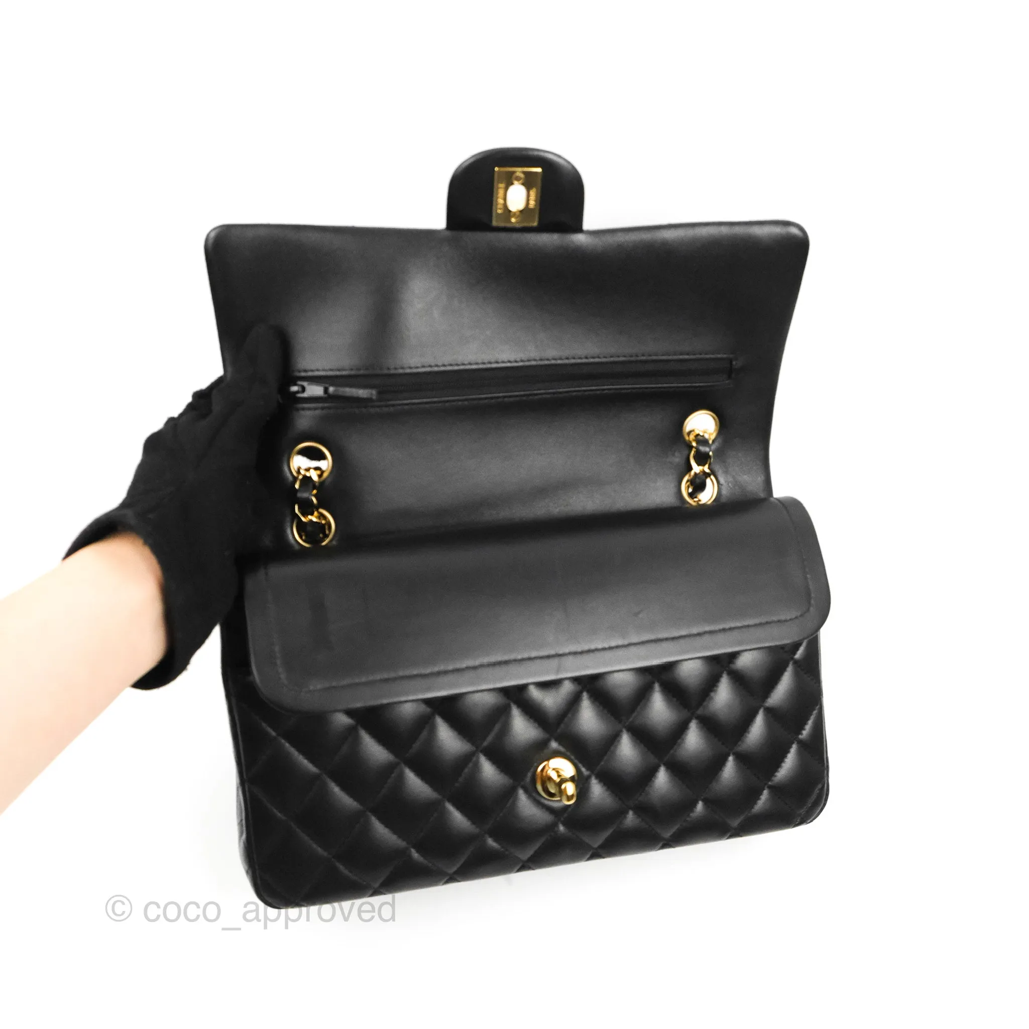 Chanel Classic M/L Medium Flap Quilted Black Lambskin Gold Hardware