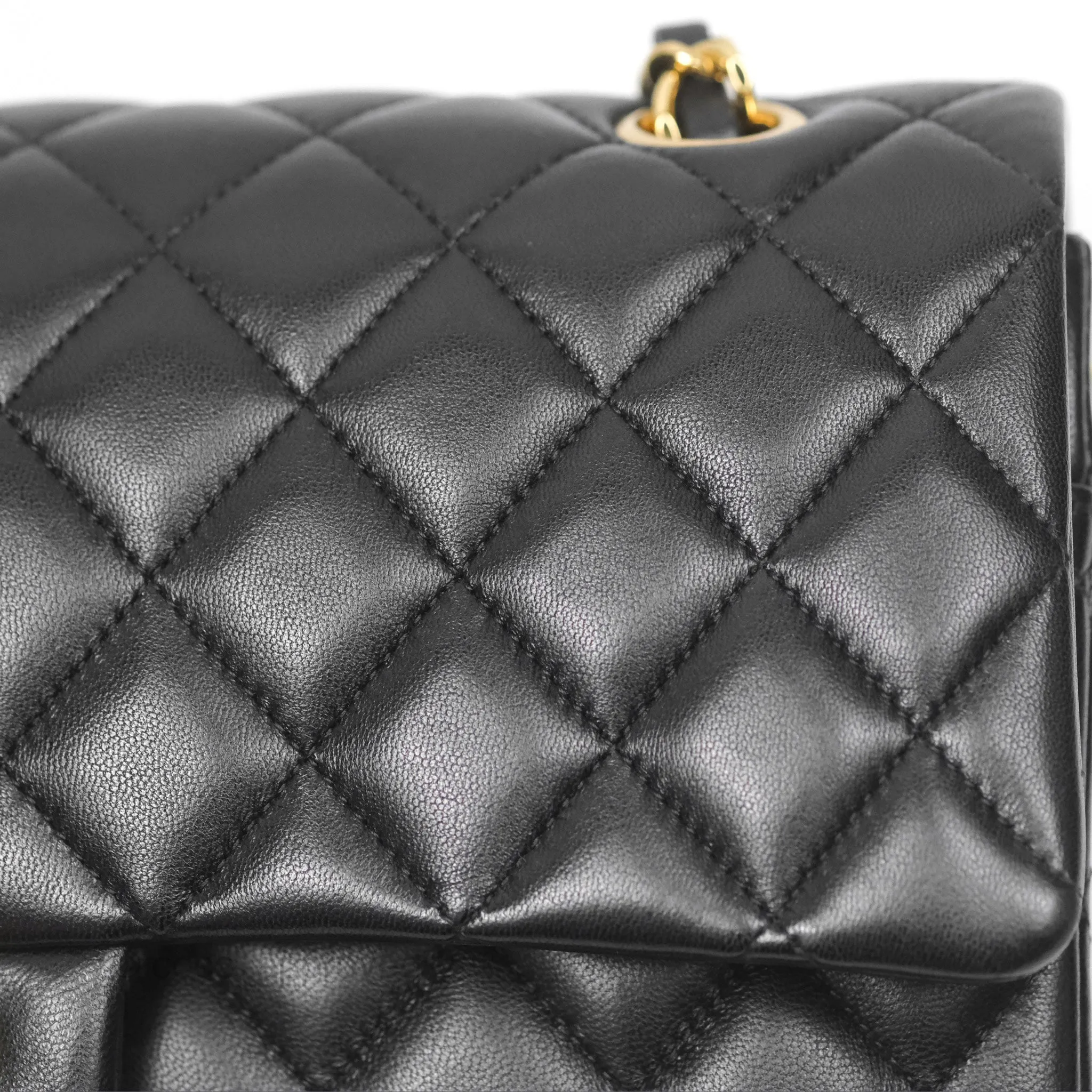 Chanel Classic M/L Medium Flap Quilted Black Lambskin Gold Hardware