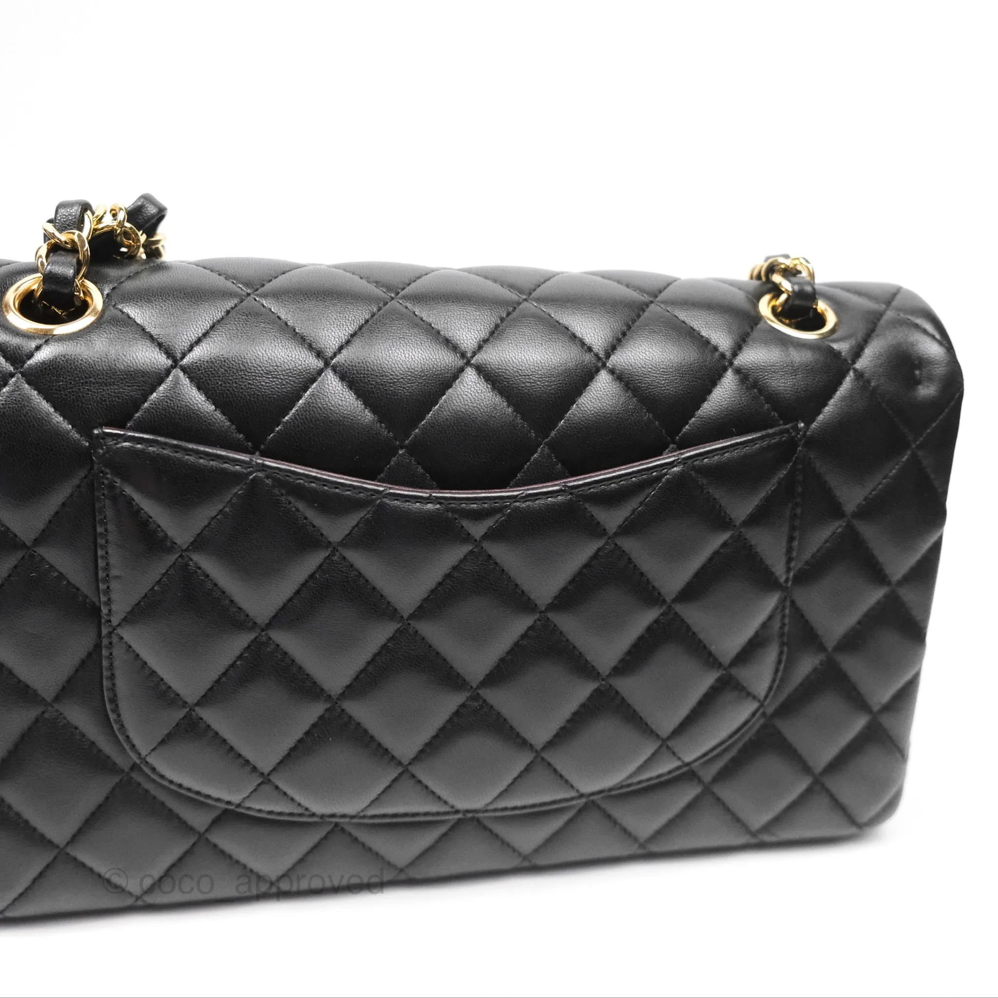Chanel Classic M/L Medium Flap Quilted Black Lambskin Gold Hardware