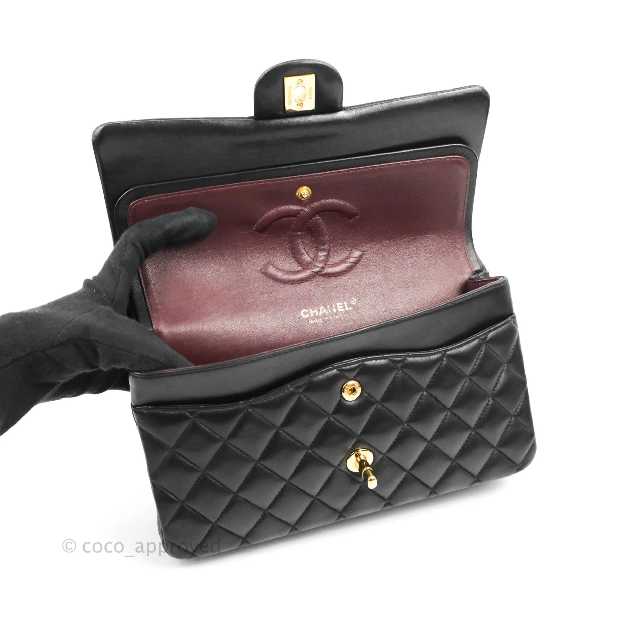 Chanel Classic M/L Medium Flap Quilted Black Lambskin Gold Hardware