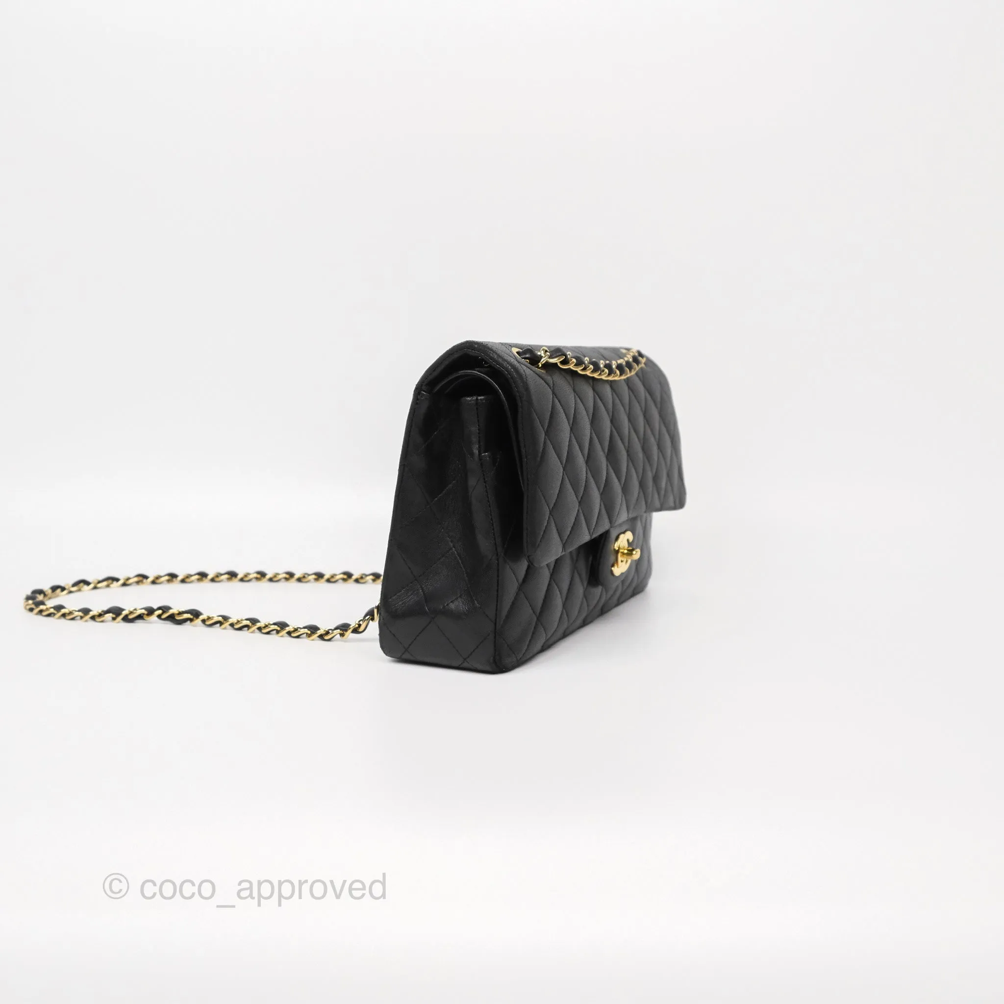 Chanel Classic M/L Medium Flap Quilted Black Lambskin Gold Hardware