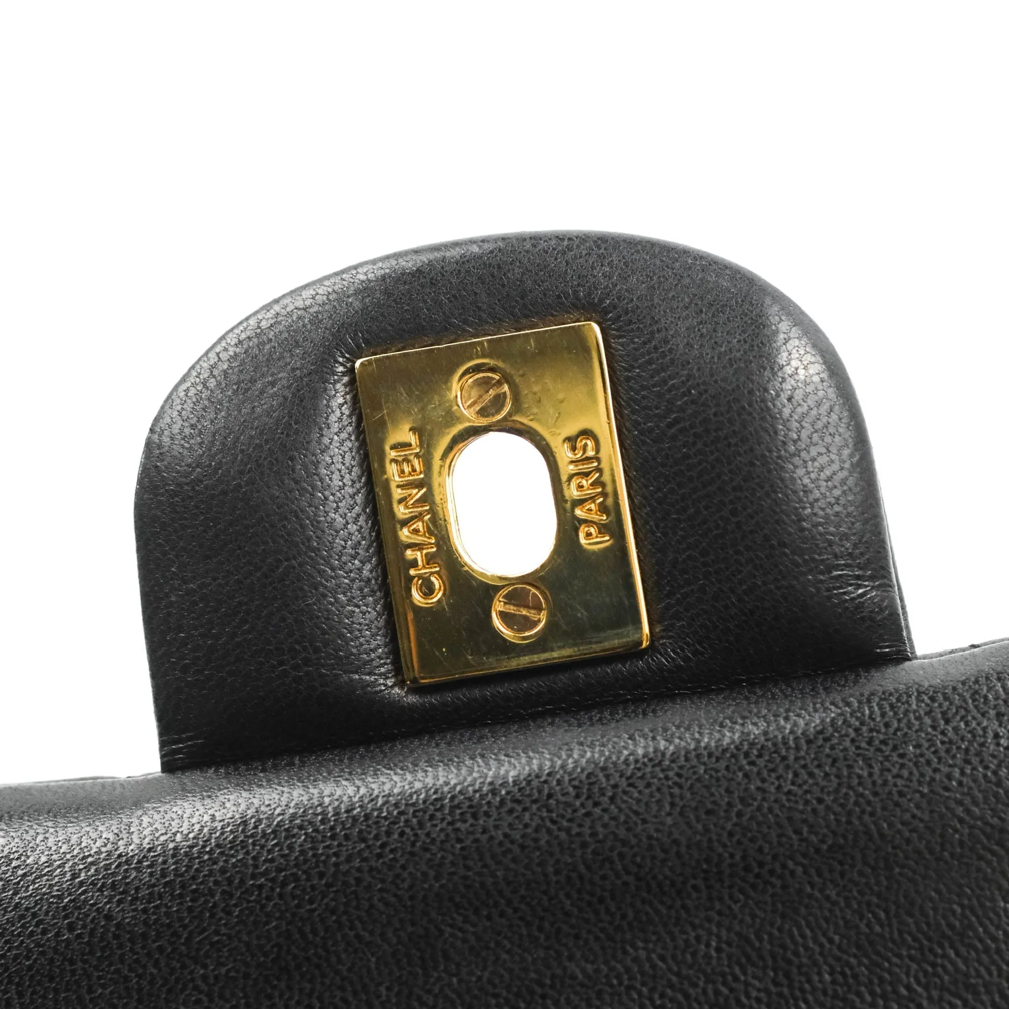Chanel Classic M/L Medium Flap Quilted Black Lambskin Gold Hardware