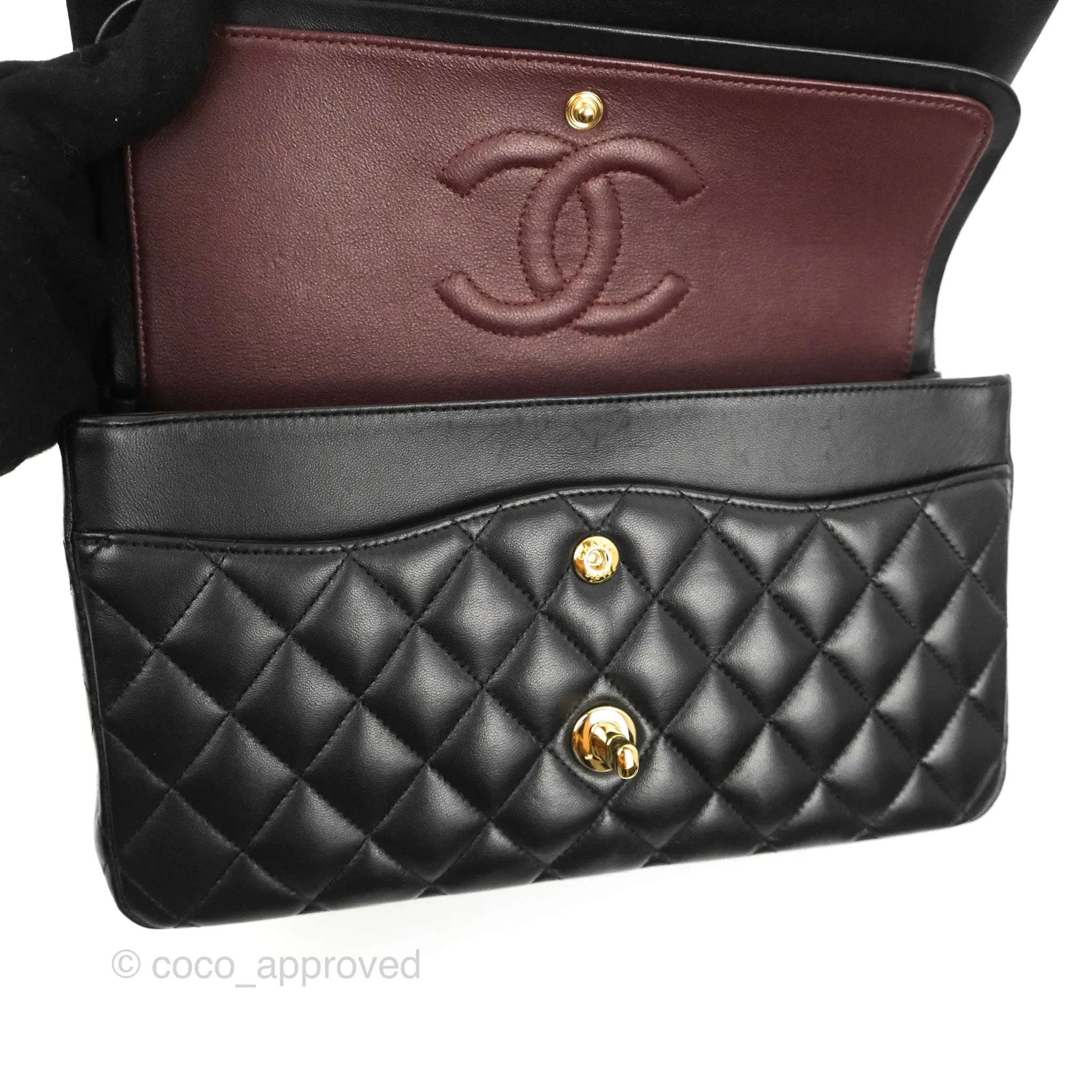 Chanel Classic M/L Medium Flap Quilted Black Lambskin Gold Hardware