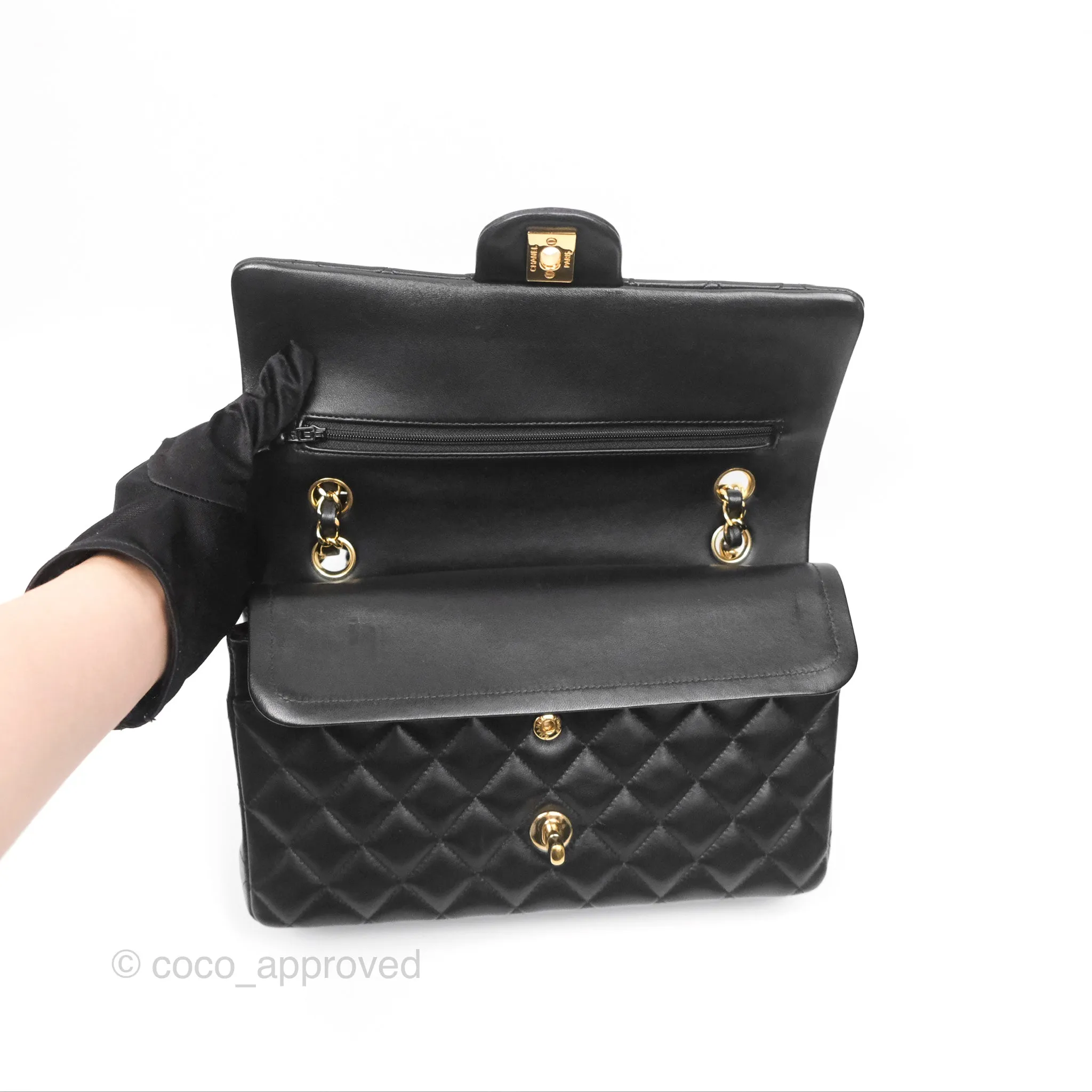 Chanel Classic M/L Medium Flap Quilted Black Lambskin Gold Hardware