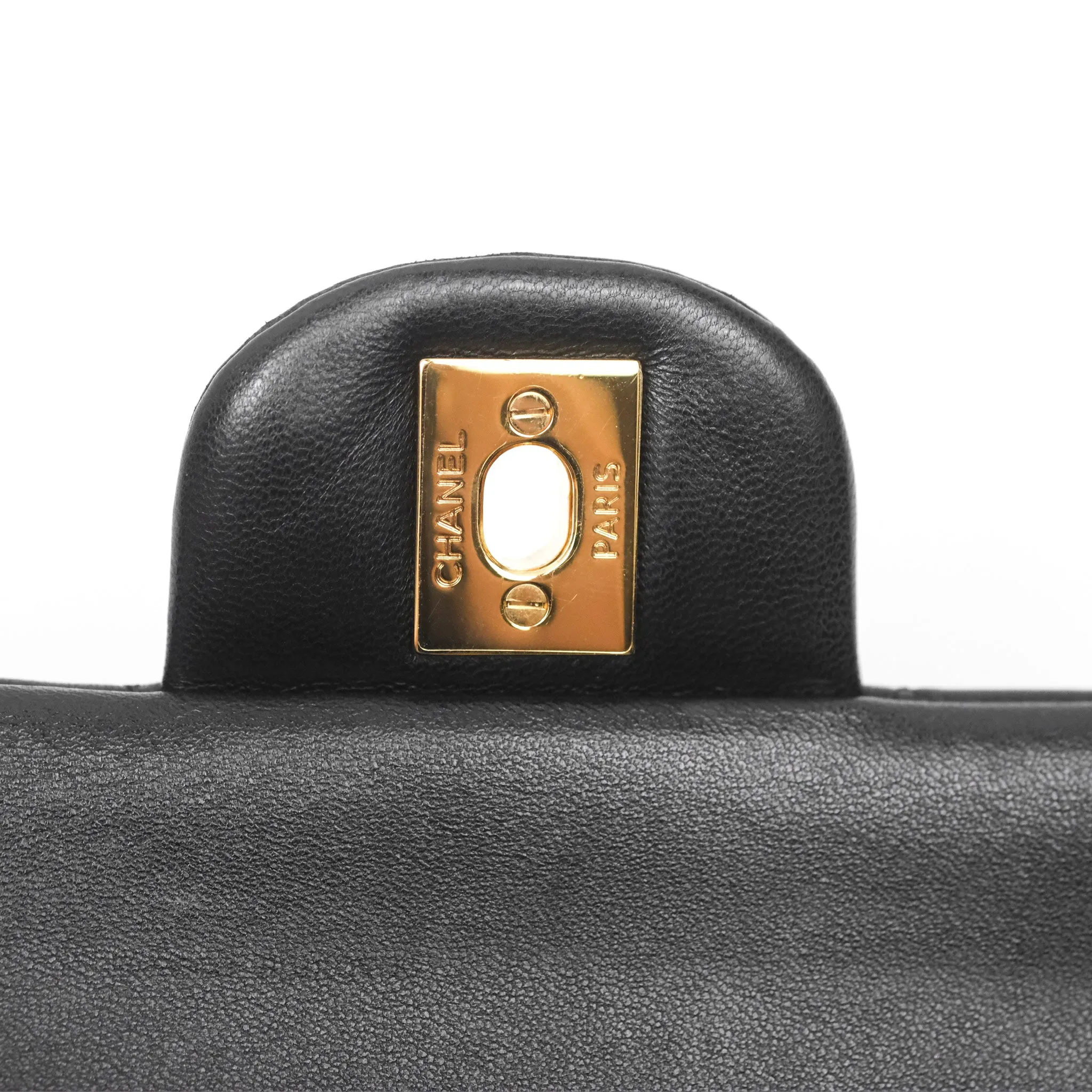 Chanel Classic M/L Medium Flap Quilted Black Lambskin Gold Hardware