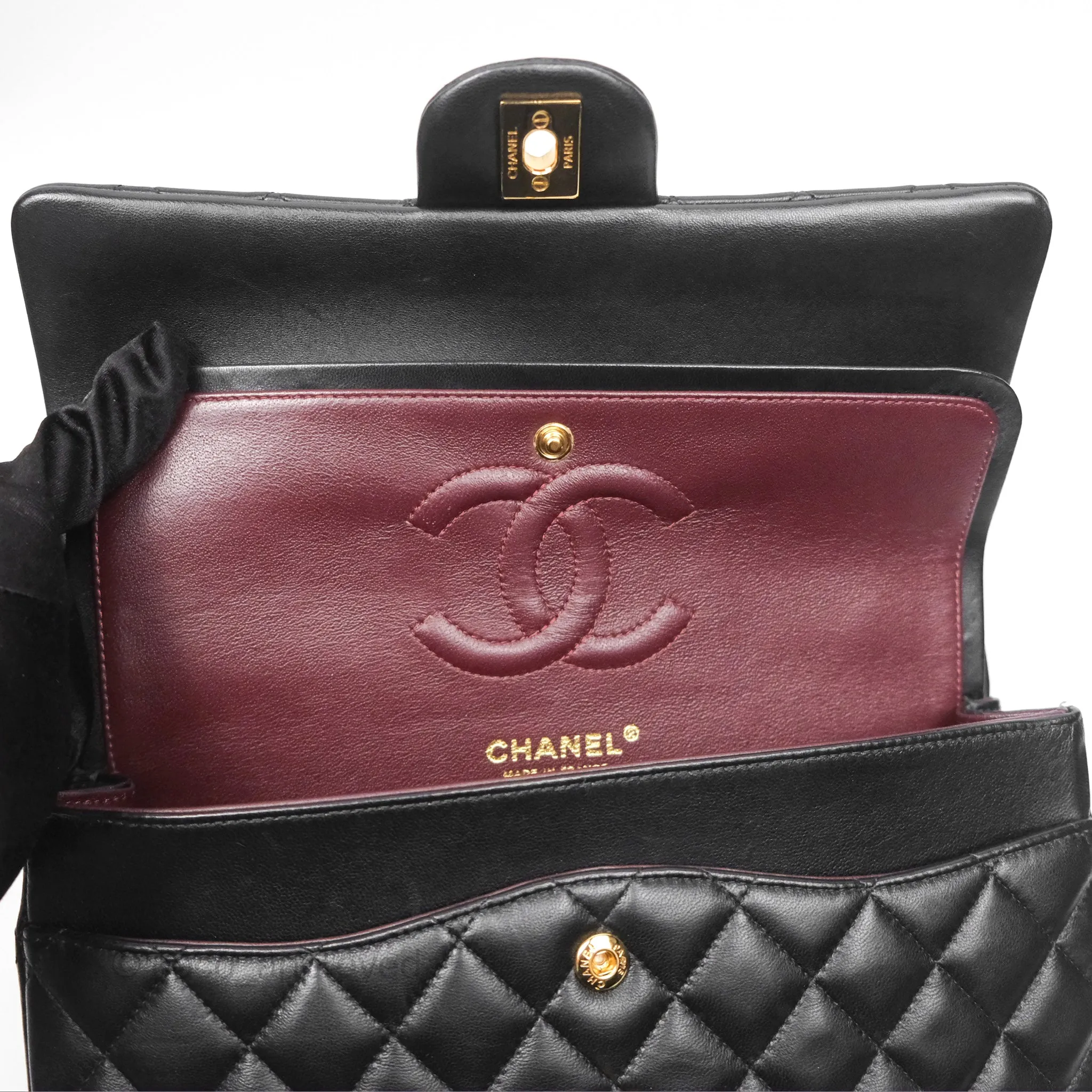 Chanel Classic M/L Medium Flap Quilted Black Lambskin Gold Hardware