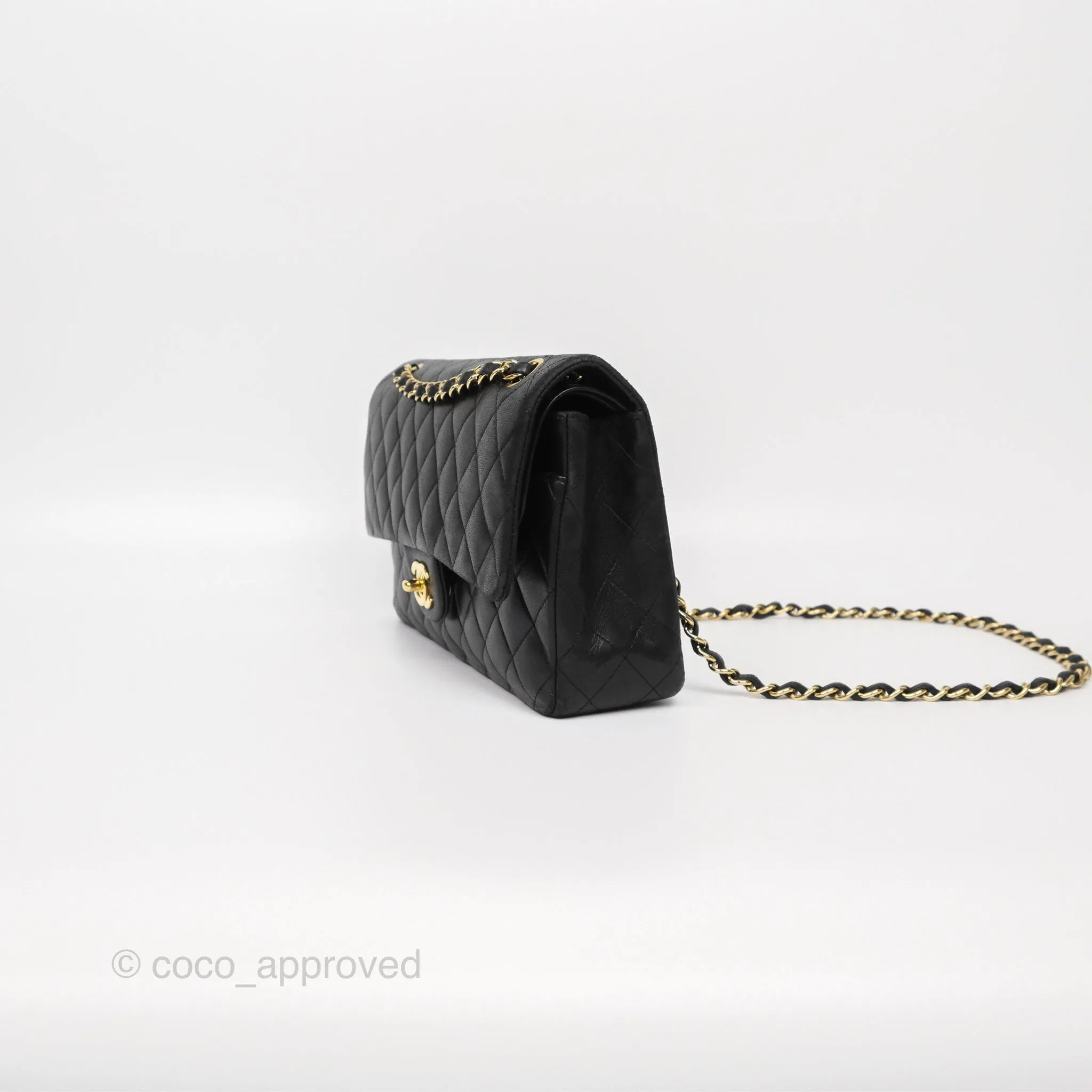 Chanel Classic M/L Medium Flap Quilted Black Lambskin Gold Hardware