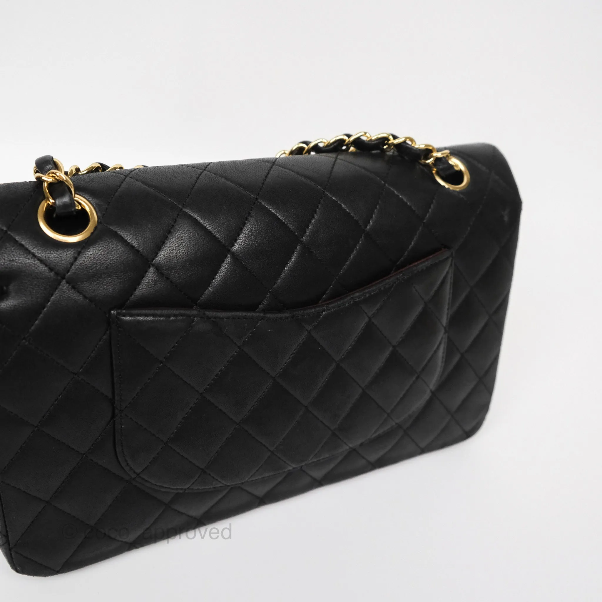 Chanel Classic M/L Medium Flap Quilted Black Lambskin Gold Hardware