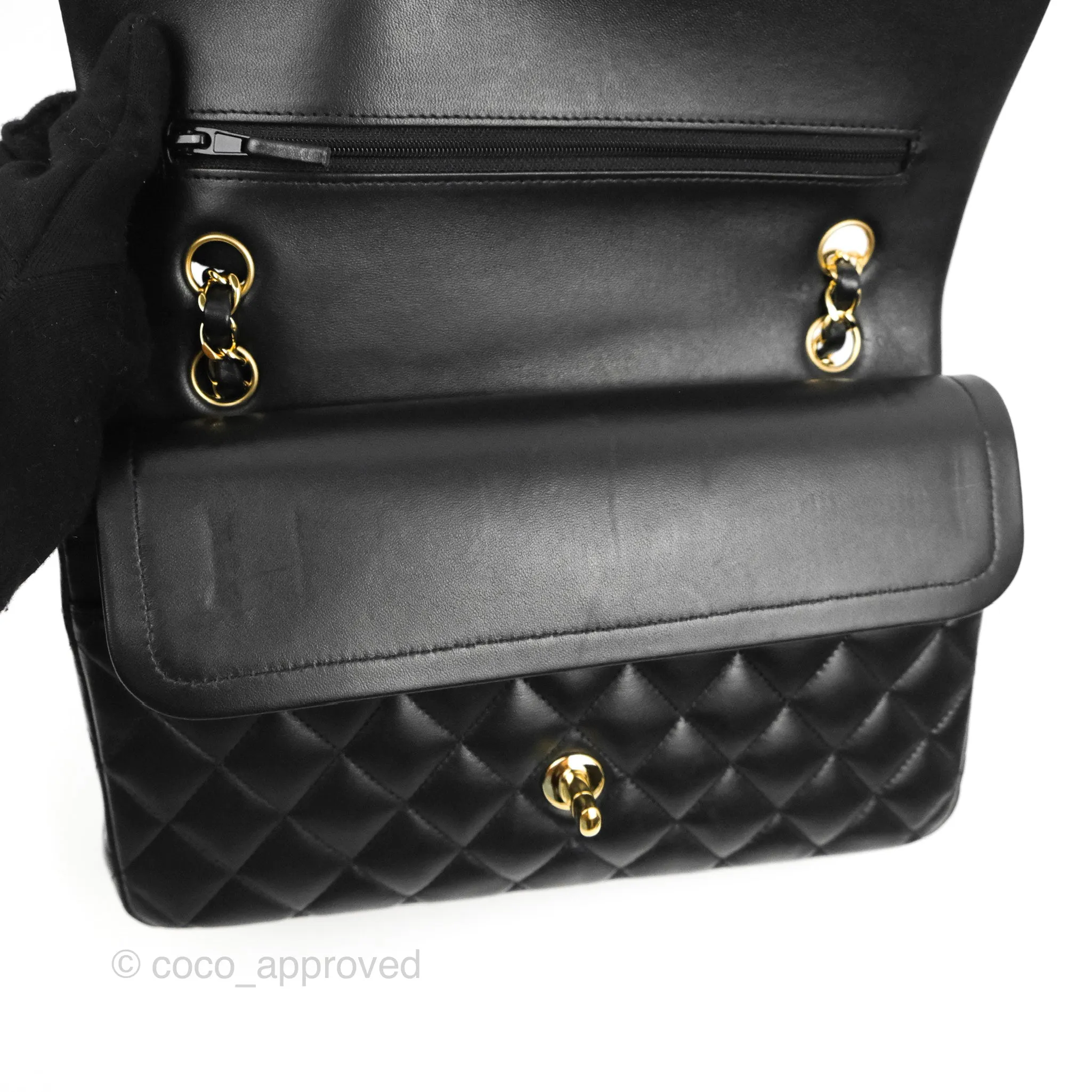Chanel Classic M/L Medium Flap Quilted Black Lambskin Gold Hardware