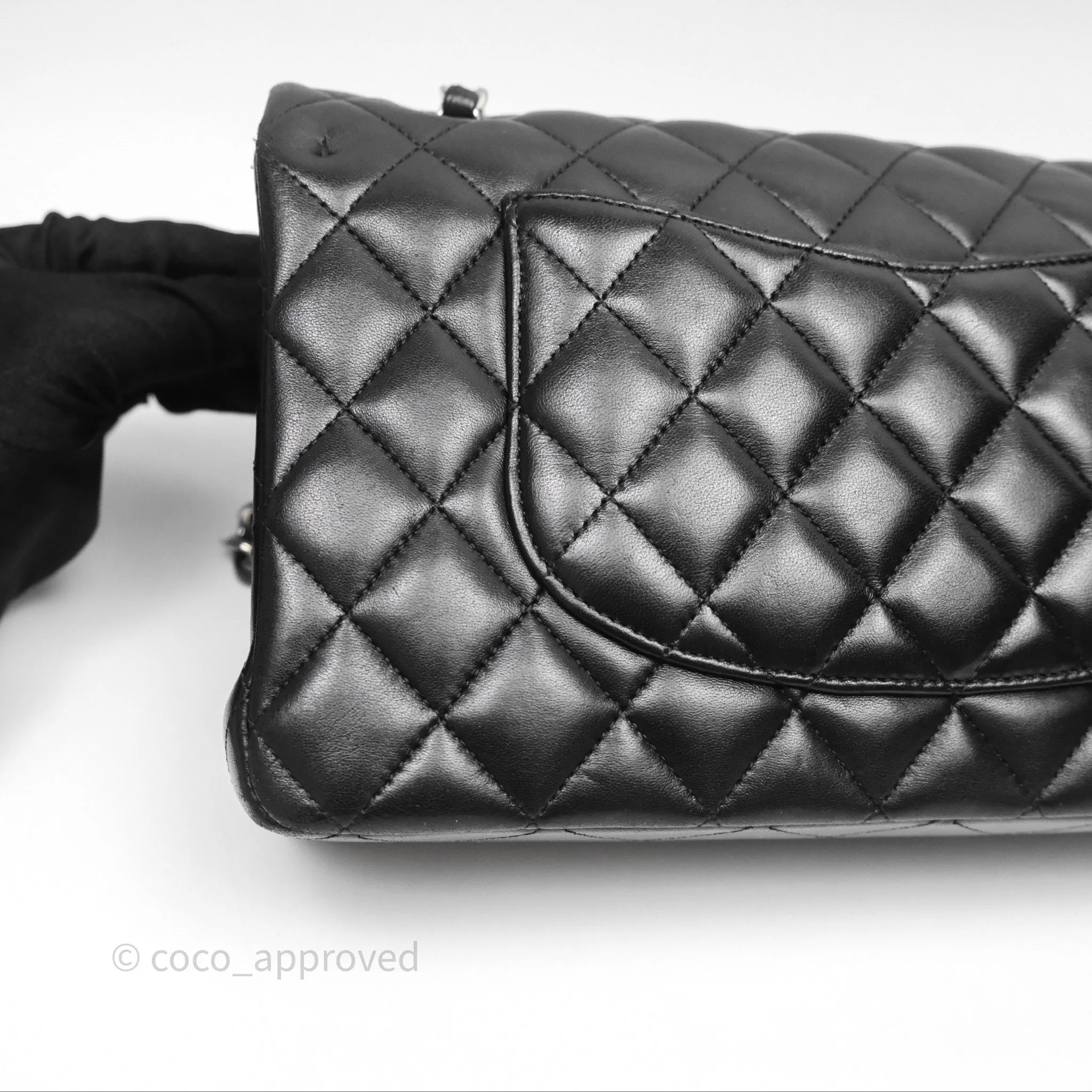 Chanel Classic M/L Medium Flap Quilted Black Lambskin Silver Hardware