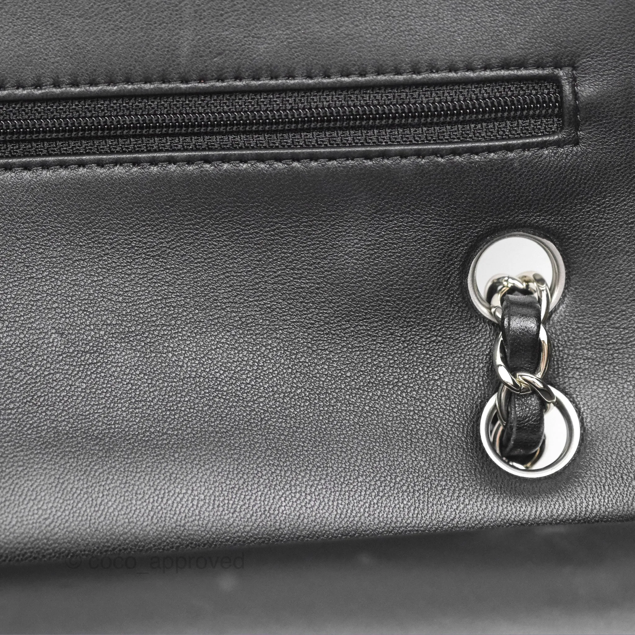 Chanel Classic M/L Medium Flap Quilted Black Lambskin Silver Hardware