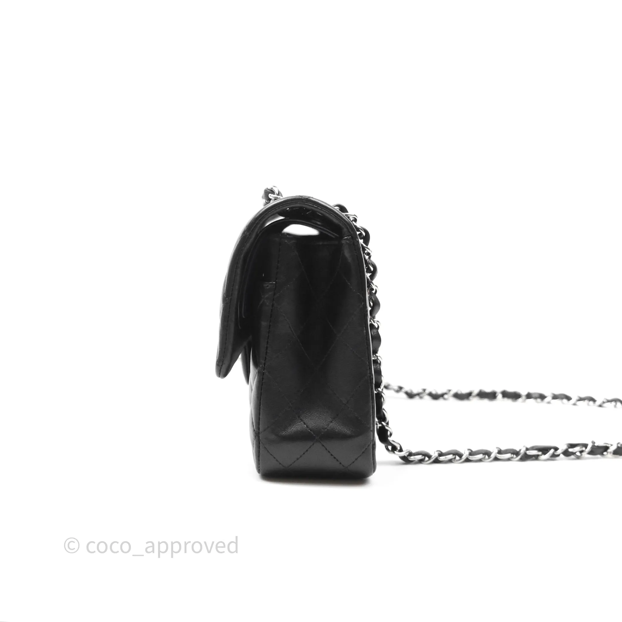 Chanel Classic M/L Medium Flap Quilted Black Lambskin Silver Hardware